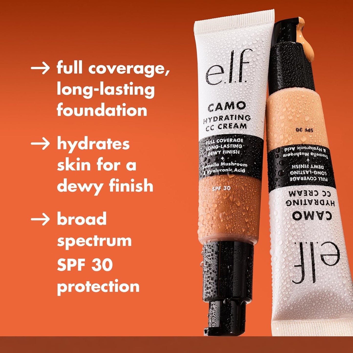 e.l.f. Hydrating Camo CC Cream, SPF 30, Color Correcting Full Coverage Foundation For A Dewy Finish, Vegan & Cruelty-Free, Tan 400 W