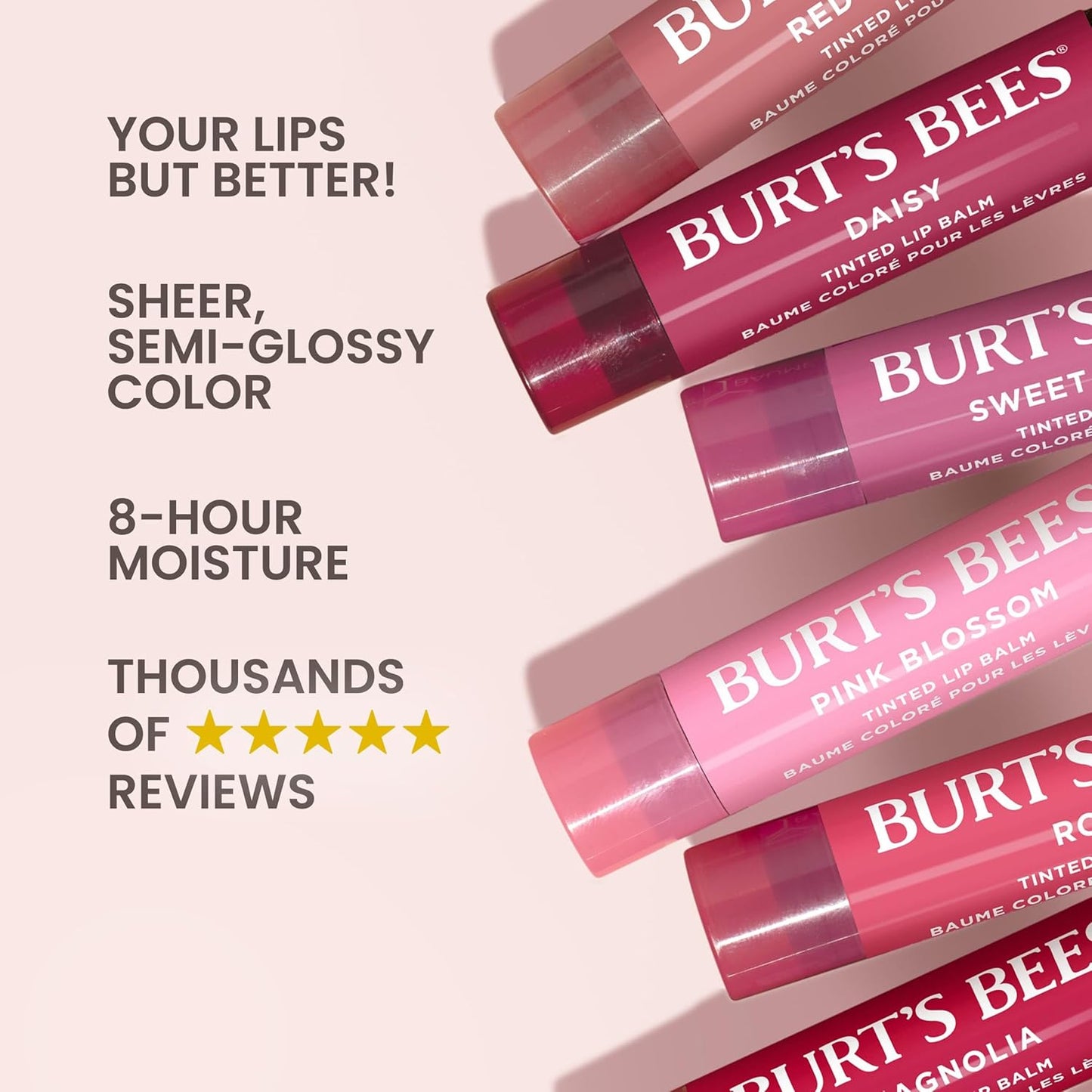 Burt's Bees Lip Tint Balm with Long Lasting 2 in 1 Duo Tinted Balm Formula, Color Infused with Deeply Hydrating Shea Butter for a Natural Looking Buildable Finish, Petal Rose (2-Pack)