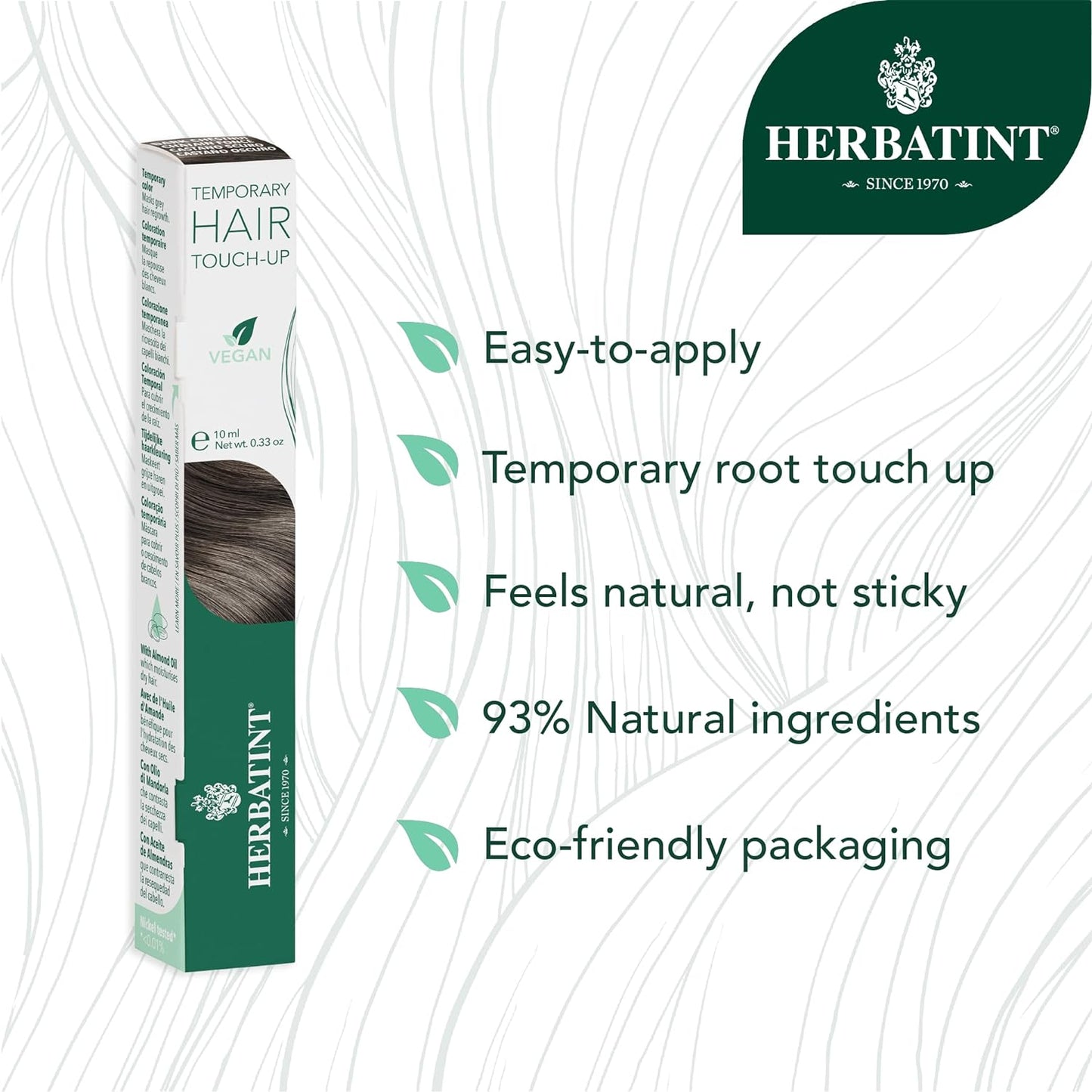 Herbatint Temporary Hair Touch-Up - Instantly Mask Grey Roots Between Coloring with Easy To Apply Precision Brush Kit - Natural-Looking Concealer For Dark Chestnut Hair - Vegan - .33 oz