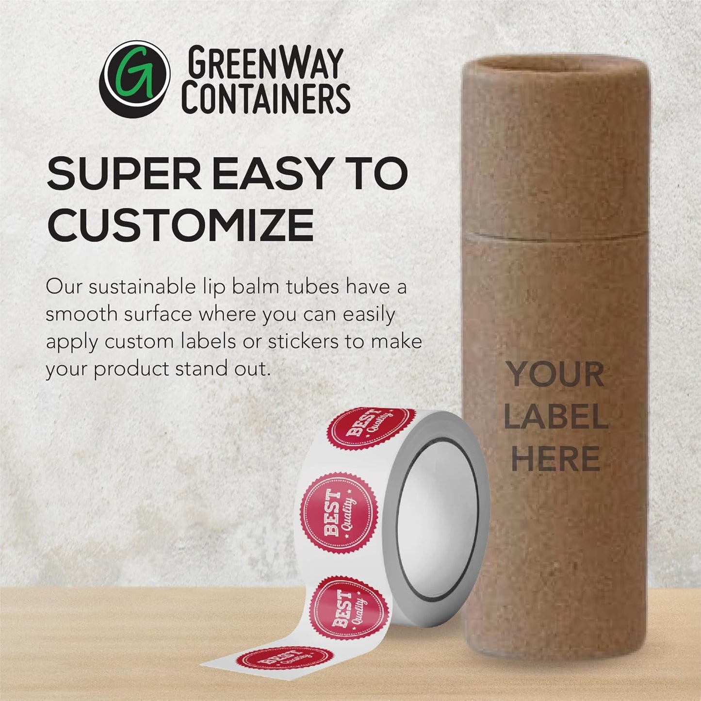 GreenWay 0.15oz / 4.25g Kraft Paperboard Lip Balm Tubes with Lids - 12 Pack Lip Gloss Tubes Refillable DIY Cosmetic Containers – Extra Thick Push-Up Bottom Lip Balm Containers - White