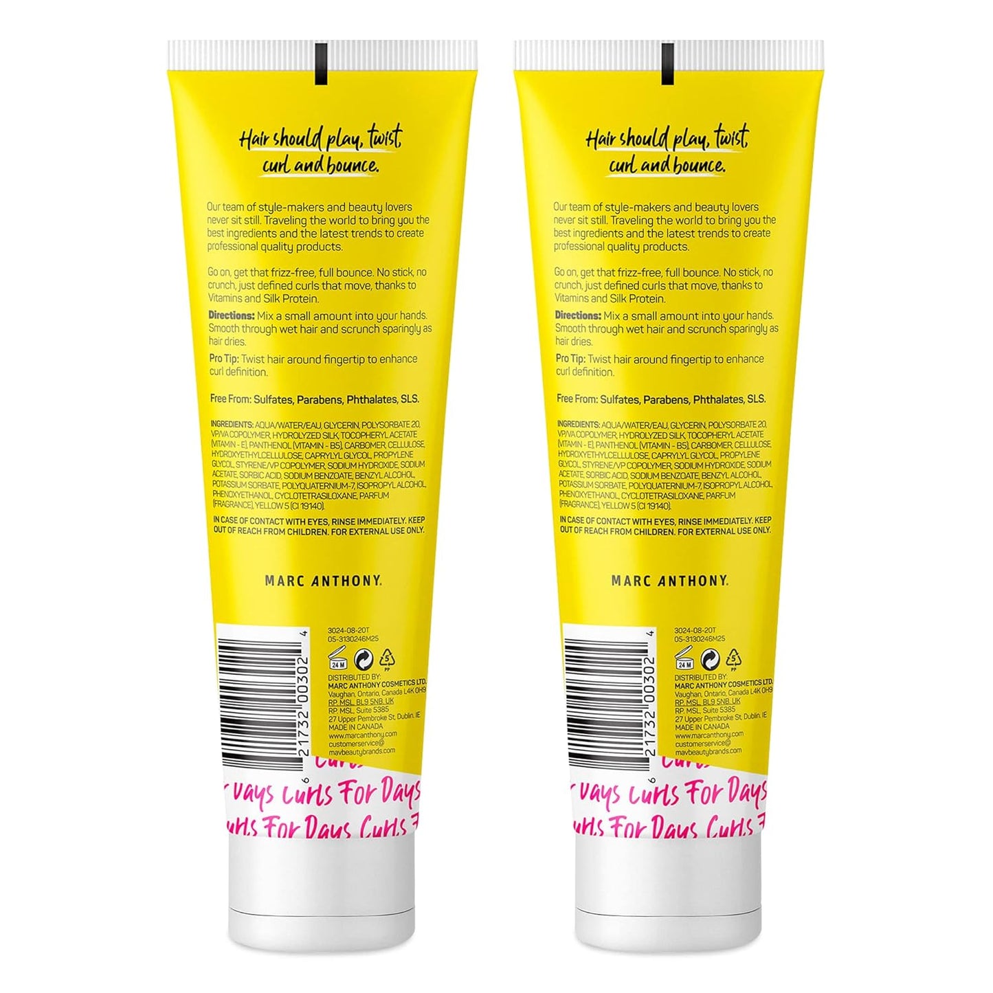 Marc Anthony Curl Defining Lotion, Strictly Curls - 2 Pack - Silk Protein & Vitamin E Hair Gel for Dry Damaged Curly Hair - Sulfate-Free Moisturizing Detangler & Anti Frizz Styling Product 8.3 Fl Oz