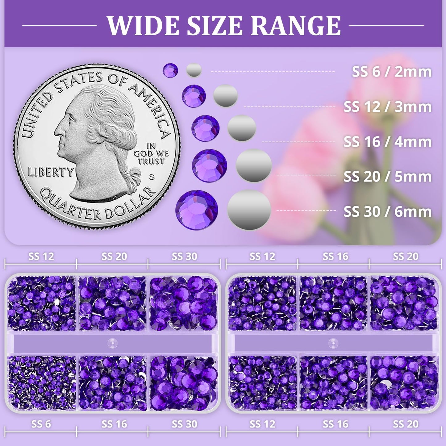 Resin Rhinestones for Crafting, 2 Boxeses Purple Multi Sizes Flatback Bedazzling Crystals for Crafts Nail Art Deco, Non Hotfix Gems Charms for Tumbler Shoes Clothing Fabric Face Makeup