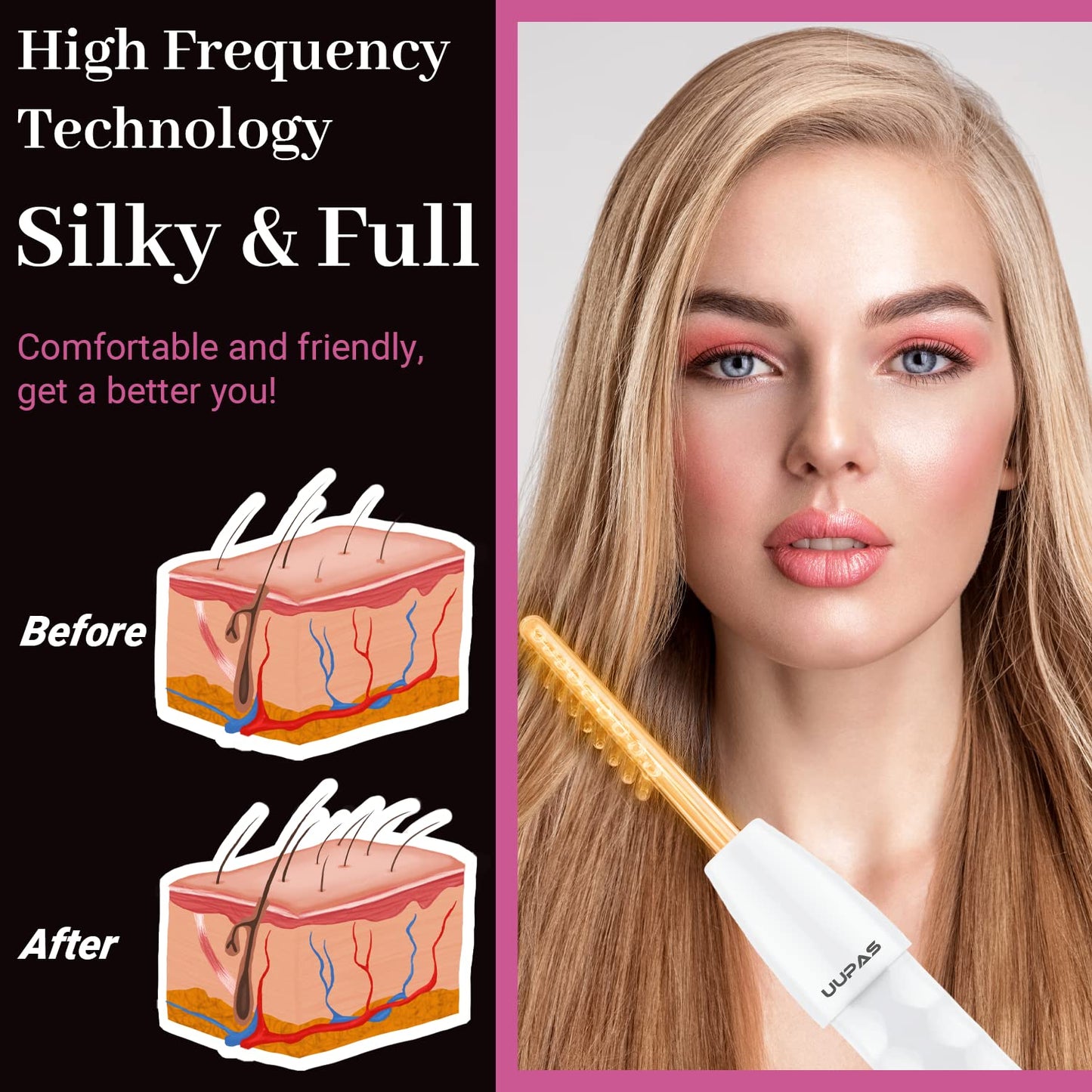 High Frequency Facial Wand - UUPAS Portable Handheld High Frequency Facial Skin Machine with 4 Pcs Orange Glass Tubes