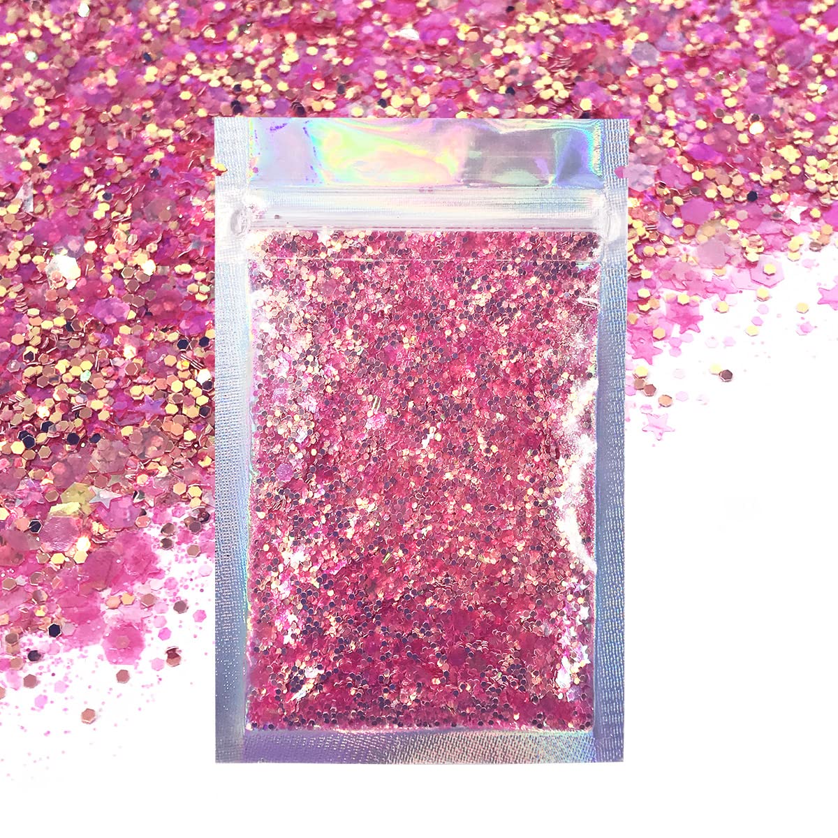 Holographic Pink Unicorn Glitter - 15G Chunky Face, Hair, Eye & Body Glitter Set for Women. Rave & Festival Accessories
