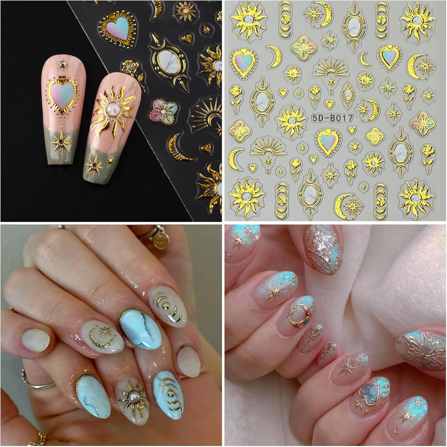 Egyptian Style Nail Art Stickers Decals Gold Sun Moon Nail Decals 5D Self Adhesive for Women Nails Design Decoraion 3D Crown Mails Stickers Supplies