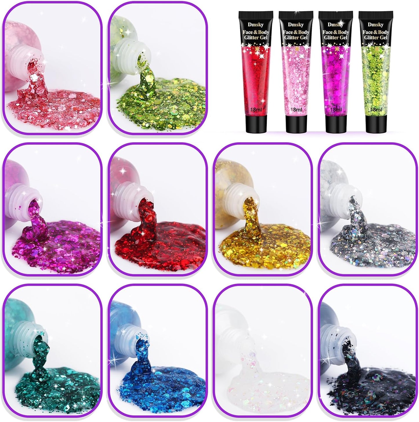 10 Colors Body Glitter,Face Glitter Makeup for Kids Women,Sparkly Chunky Hair Glitter for Eye Lip Hair Nails,Mardi Gras Glitter Makeup Face Paint,Singer Concerts Disco Rave Festival Accessories