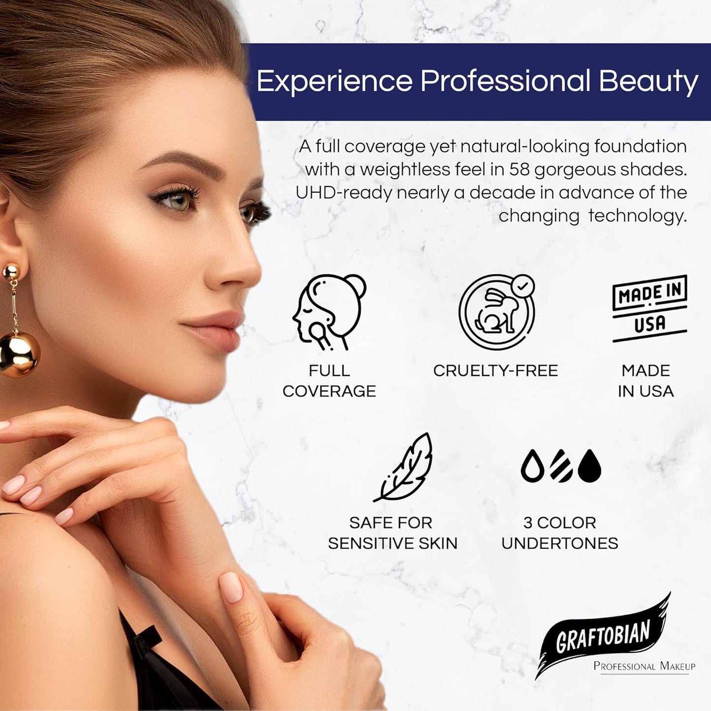 Graftobian HD Glamour Crème Foundation 1/2oz, Weightless Full Coverage Makeup, 65 Inclusive Shades, For All Skin Types, Natural or Full-Glam Looks, For Professionals and Beginners, Ginger