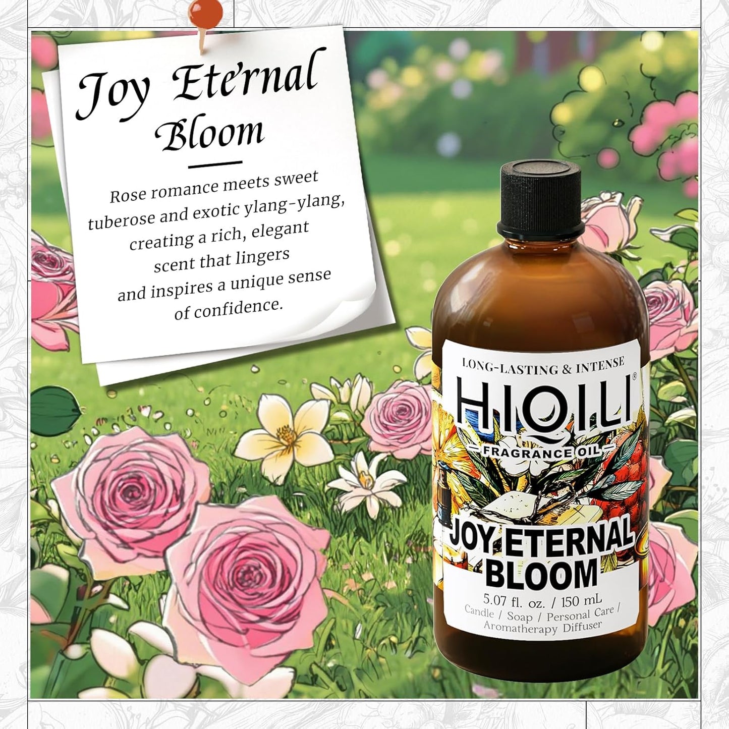 HIQILI Joy Eternal Bloom Fragrance Oil, Jasmine & Rose Scents, Aromatherapy Diffuser, Air Freshener, Candle & Soap Making, Long Lasting - 5.07 Fl Oz