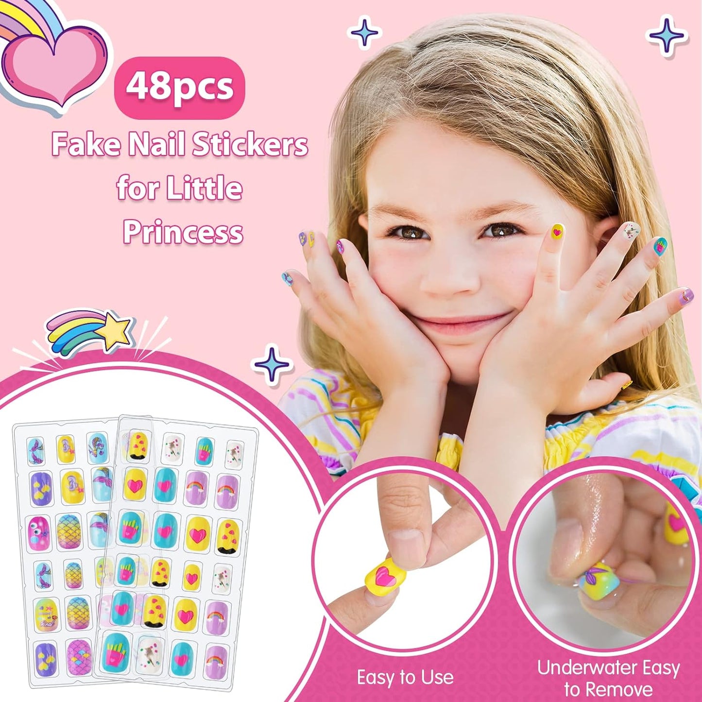 BATTOP Kids Nail Polish Set for Girls, Nail Art Kits with Nail Dryer & Glitter Pen, Quick Dry & Peel Off & Non-Toxic Nail Polish, Christmas Birthday Gifts for Girls Ages 6 7 8 9 10 11 12
