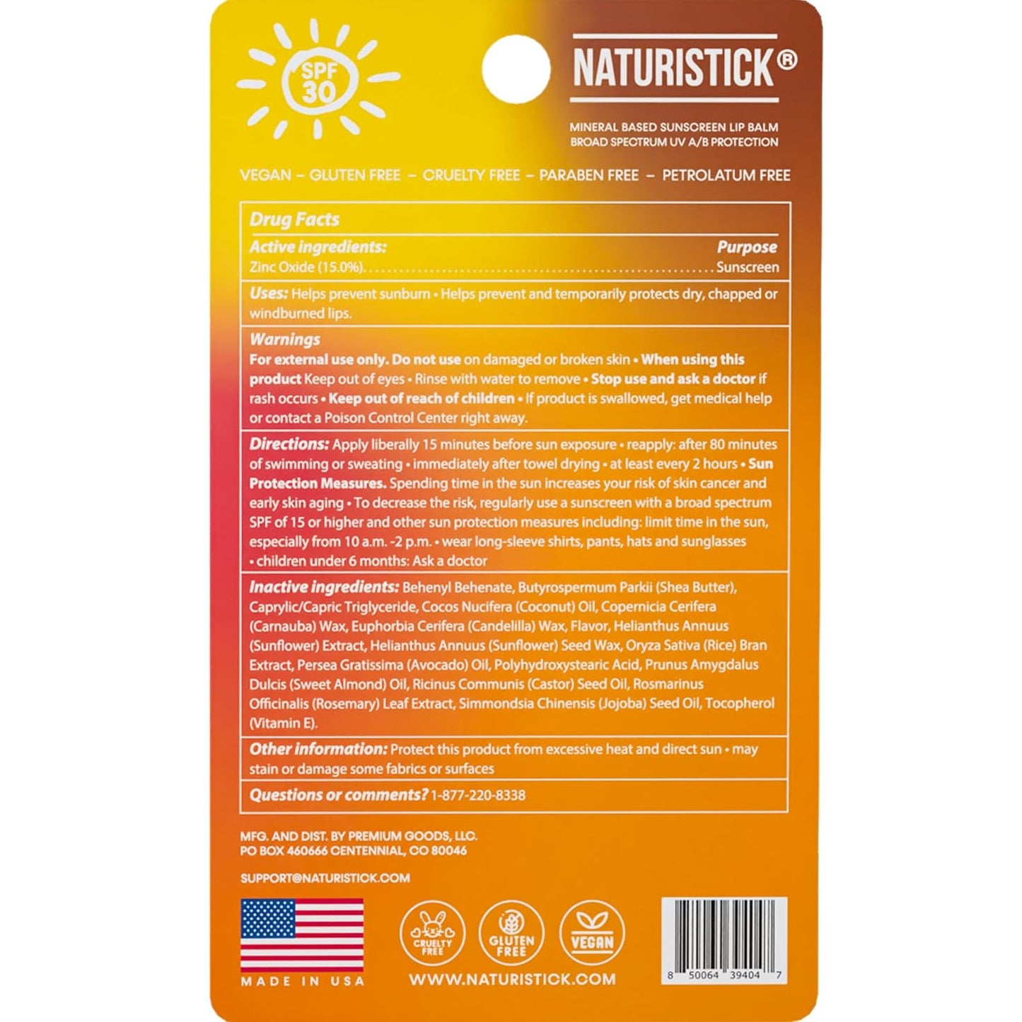 Naturistick SPF 30 Vegan Lip Balm – Mineral Sunscreen with Zinc Oxide | Broad Spectrum UVA/UVB | 100% Natural, Coral-Friendly Formula | 5-Pk Raspberry, Coconut, Cherry, Citrus, Spearmint | Made in USA