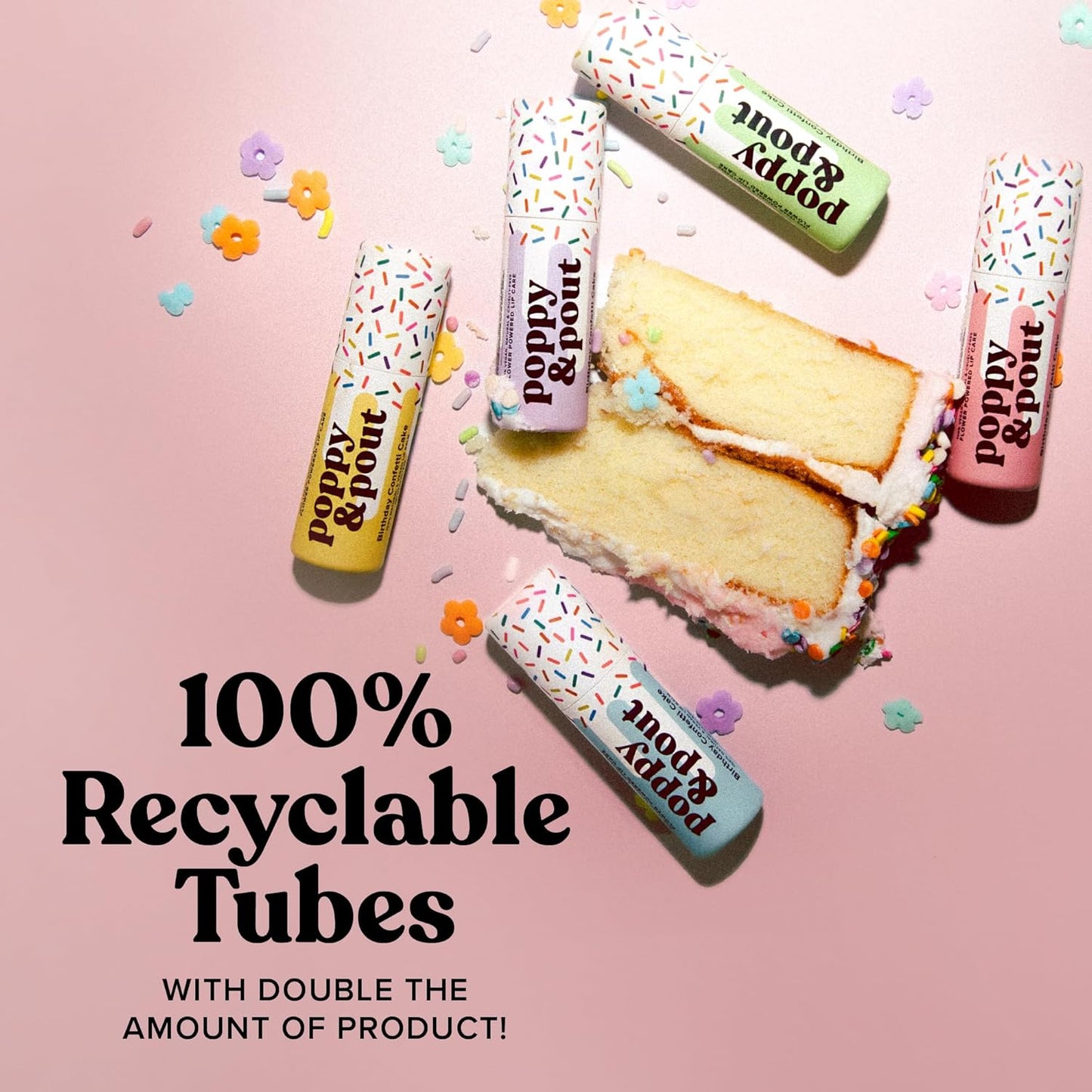 Poppy & Pout Birthday Cake Jumbo Lip Balm | All Natural Lip Balms & Moisturizers | Hydrates with Beeswax, Vitamin E, Organic Coconut Oil | Cruelty-Free | Lip Balm in Recyclable Cardboard Tube (Blue)
