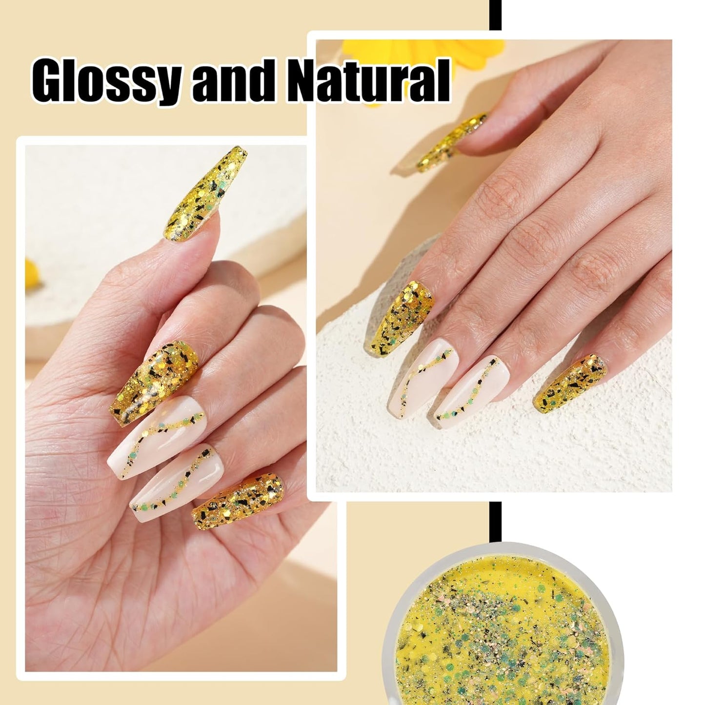 Dip Powder Eggshell Yellow Color French Glitter tinfoil Nail Art Starter Manicure Salon DIY at Home No Needed Nail Lamp Curing Odor-Free&Long-Lasting 1 Oz