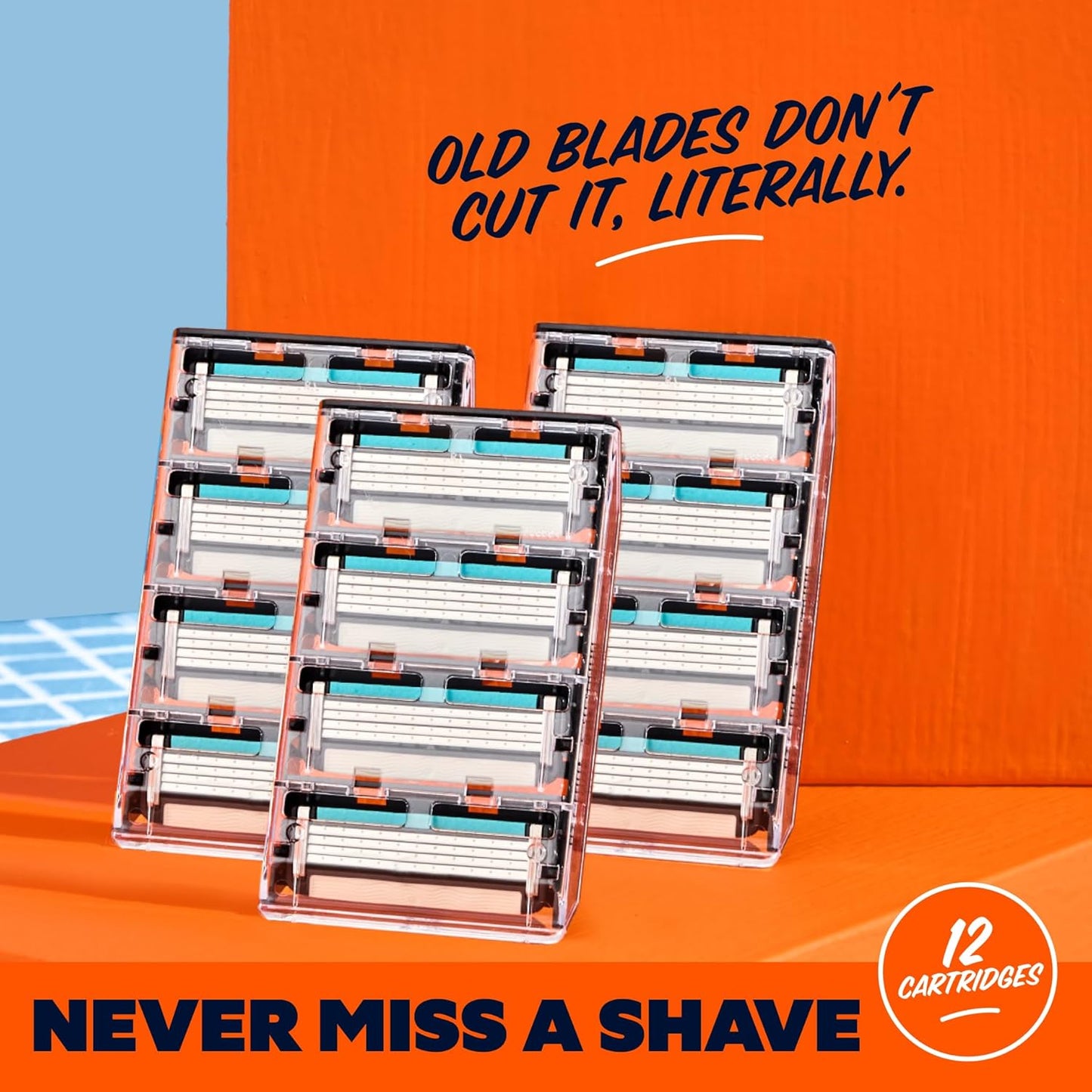 Dollar Shave Club | 4 Blade Razor Refills (12 Pack) | Swift Rinse Blades for Longer and Thicker Hair