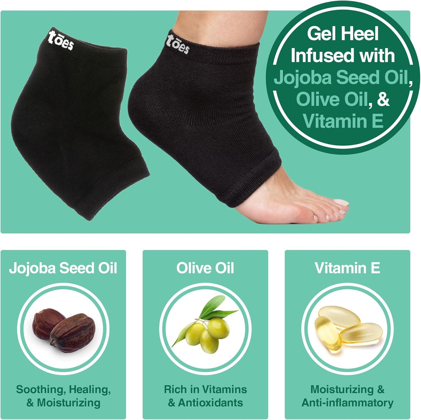 ZenToes Moisturizing Socks for Cracked Heel Treatment - Vitamin E, Olive Oil and Jojoba Oil Infused Heel Socks to Soften and Hydrate (Cotton Black, Wide Width)