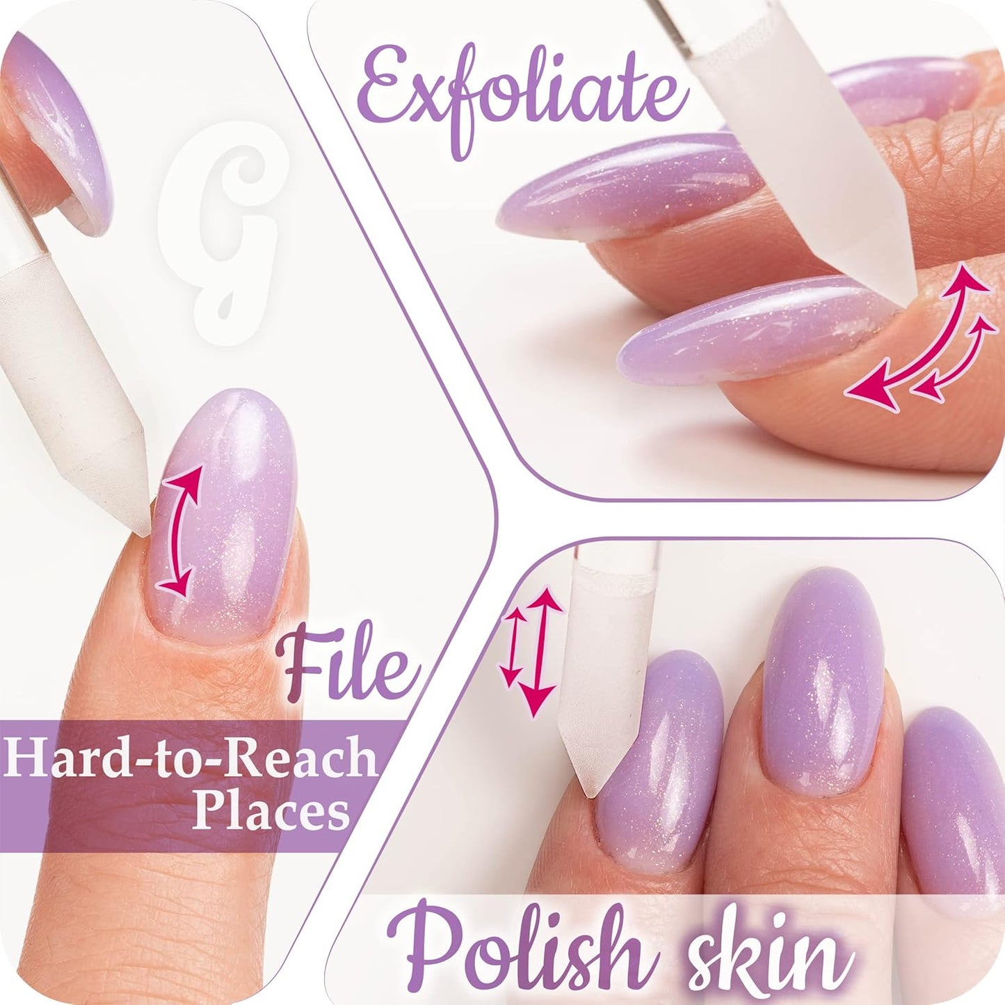 GLADZY Glass Cuticle Pusher Tool - 2 pcs Dual Ended Manicure Stick, Etched Crystal Glass Cuticle Remover, Callous and Dry Skin Fingertip File, Nail Shaper, Professional Nail Care, Ethically Made in EU