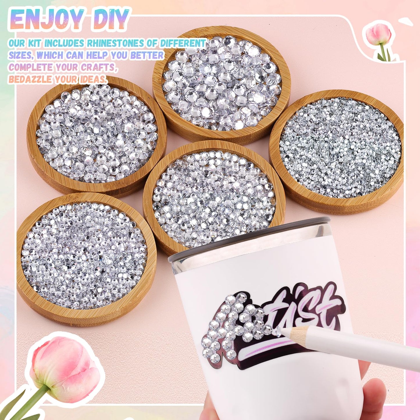 30000Pcs Resin Rhinestones for Bedazzling with 3Pcs B7000 Jewelry Glue, Clear Flatback Gems Rhinestones for Crafting, Clothing Tumblers Mugs Shoes Fabric Decor Nail Art