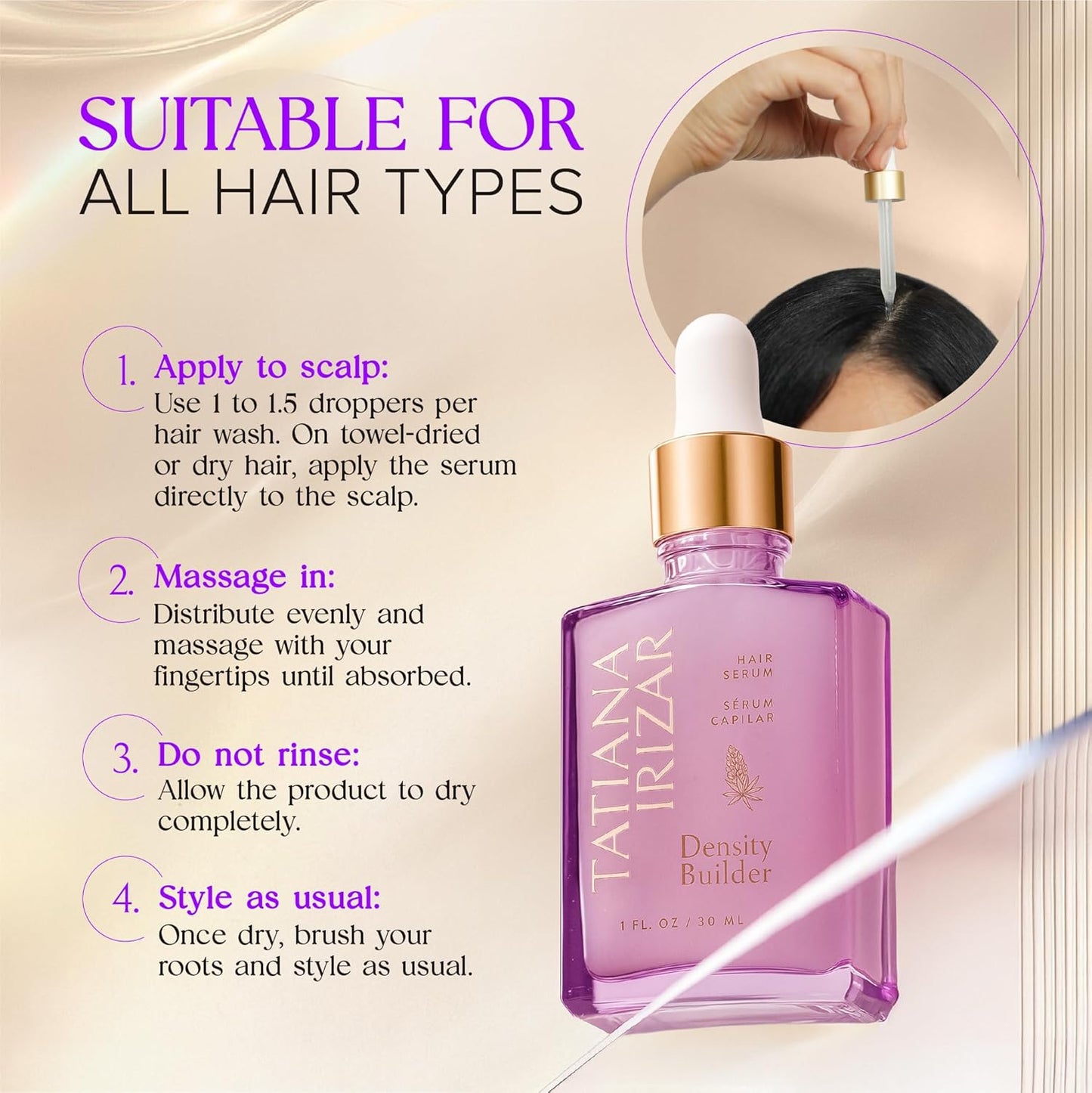 Hair Thickening Serum - Hair Density Serum Builder for Women Made in USA 30ml - Clinically Proven Scalp Treatment Non-Greasy - Biotin Argan & Pea Peptides - Thinning, Fine or Damaged Hair Growth Serum