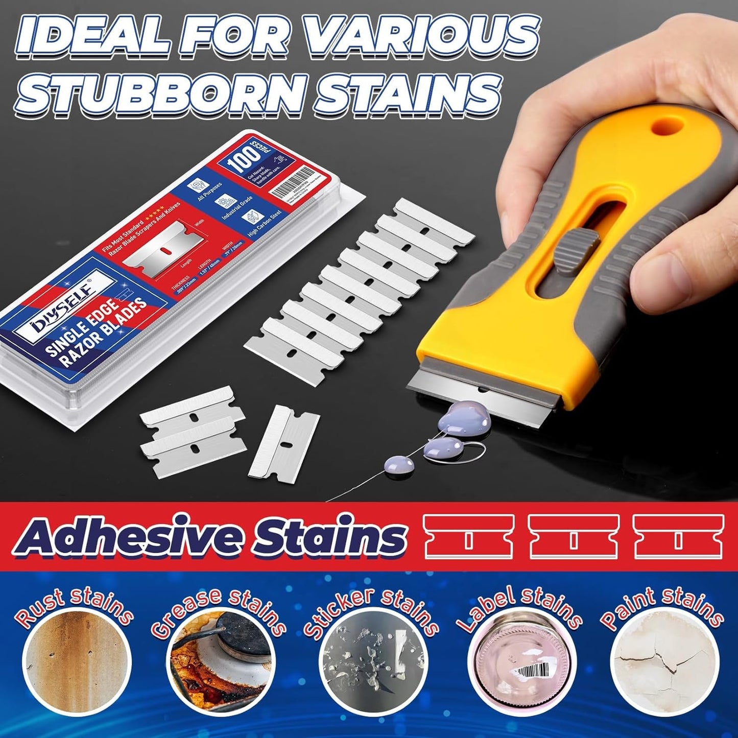 DIYSELF 800-Pack Single Edge Razor Blades Heavy Duty, Industrial Razor Blades for Scraper, Single Edge Blades for Scraping, Flat Razor Blades Refills for Labels, Decals, Boxes, Package