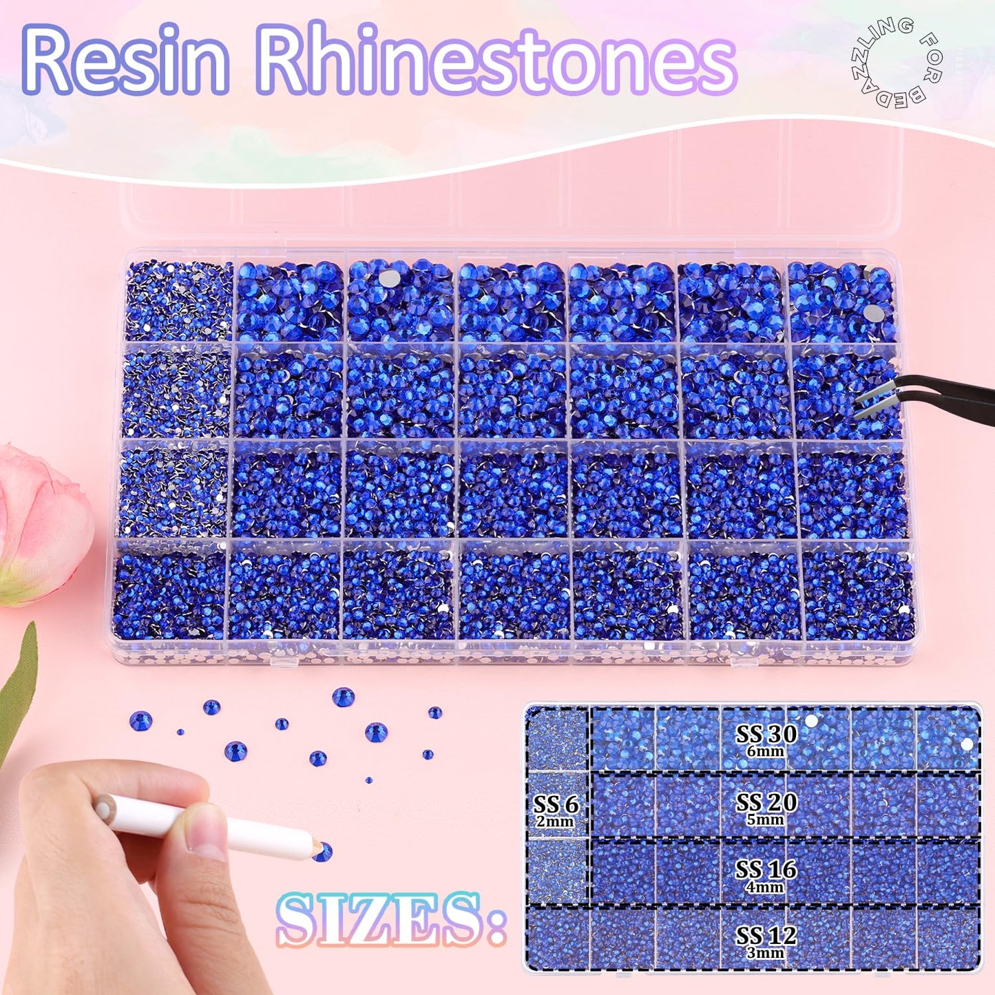 30000Pcs Resin Rhinestones for Bedazzling with 3Pcs B7000 Jewelry Glue, Royal Blue Flatback Gems Rhinestones for Crafting, Clothing Tumblers Mugs Shoes Fabric Decor Nail Art