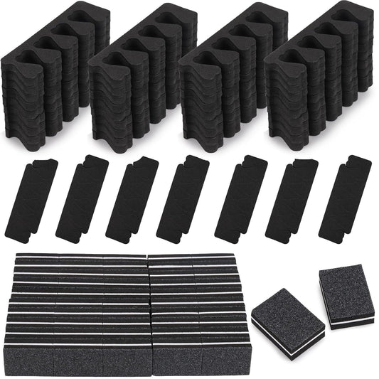 102pcs Toe Separators Set - Premium Pedicure Tool Super Soft Pedicure Toe Separator- Mini Nail Buffer Block File 80/100 Grit 2 Sided, Black