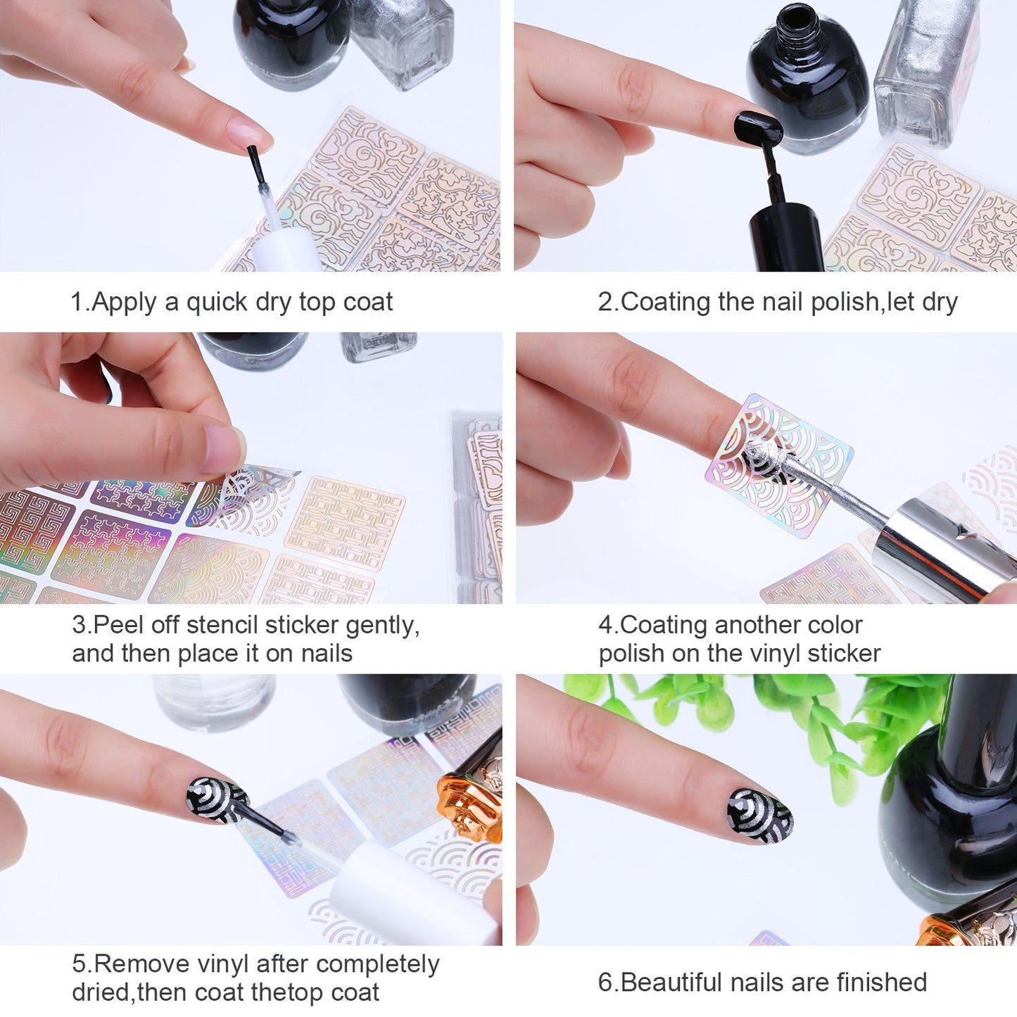 eboot 288 Pieces 96 Designs Nail Vinyls Nail Stencil Sticker Sheets Set for Nail Art Design, 24 Sheets