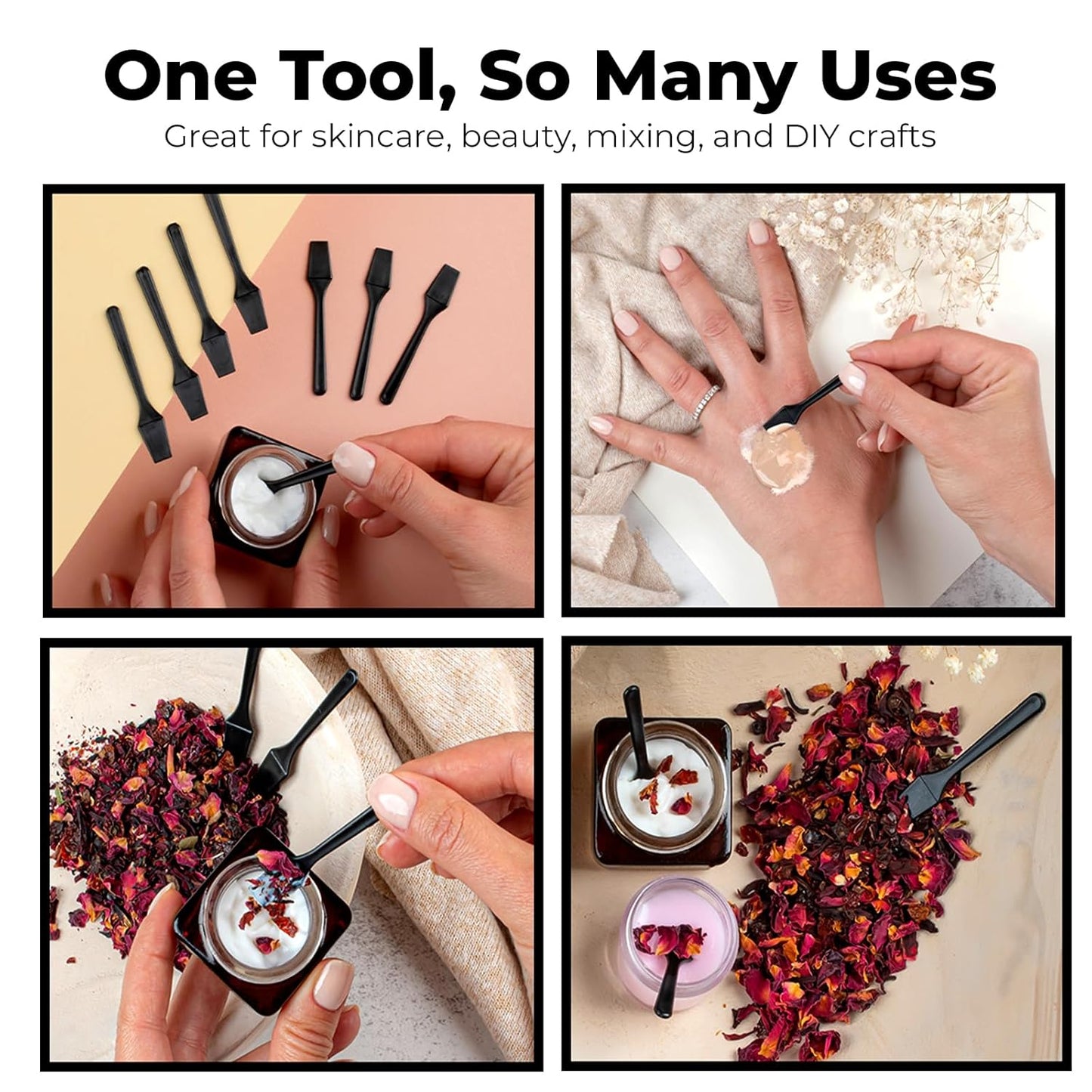 Mini Lotion Spatula (2.5", 100 Pack) - Mini Spatula for Cosmetics, Creams & Crafts | Ointment Applicator for Mixing, Skincare, Face Mask | Disposable Lotion Applicator for Face | Black