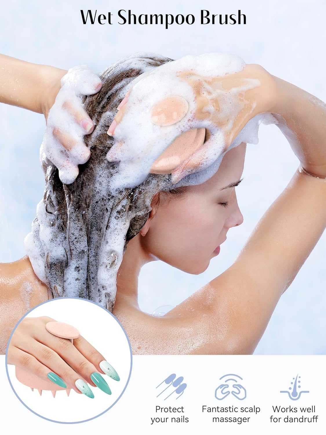 HEETA Scalp Massager Hair Growth 2-Pack, Silicone Scalp Scrubber Shampoo Brush for Exfoliation Dandruff Removal Head Massage Stress Relax, Wet & Dry Use for Women Men Hair Care, Wheat Straw Material