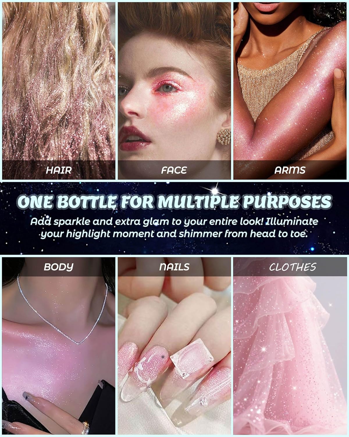 Glitter Air Cushion Highlighter Powder - 3D Contour & Brighten Face, Eyes, Body, Hair | Pearlescent Patting Powder Create a Shimmering Look | Easy-Use & Perfect for Daily & Special Occasions