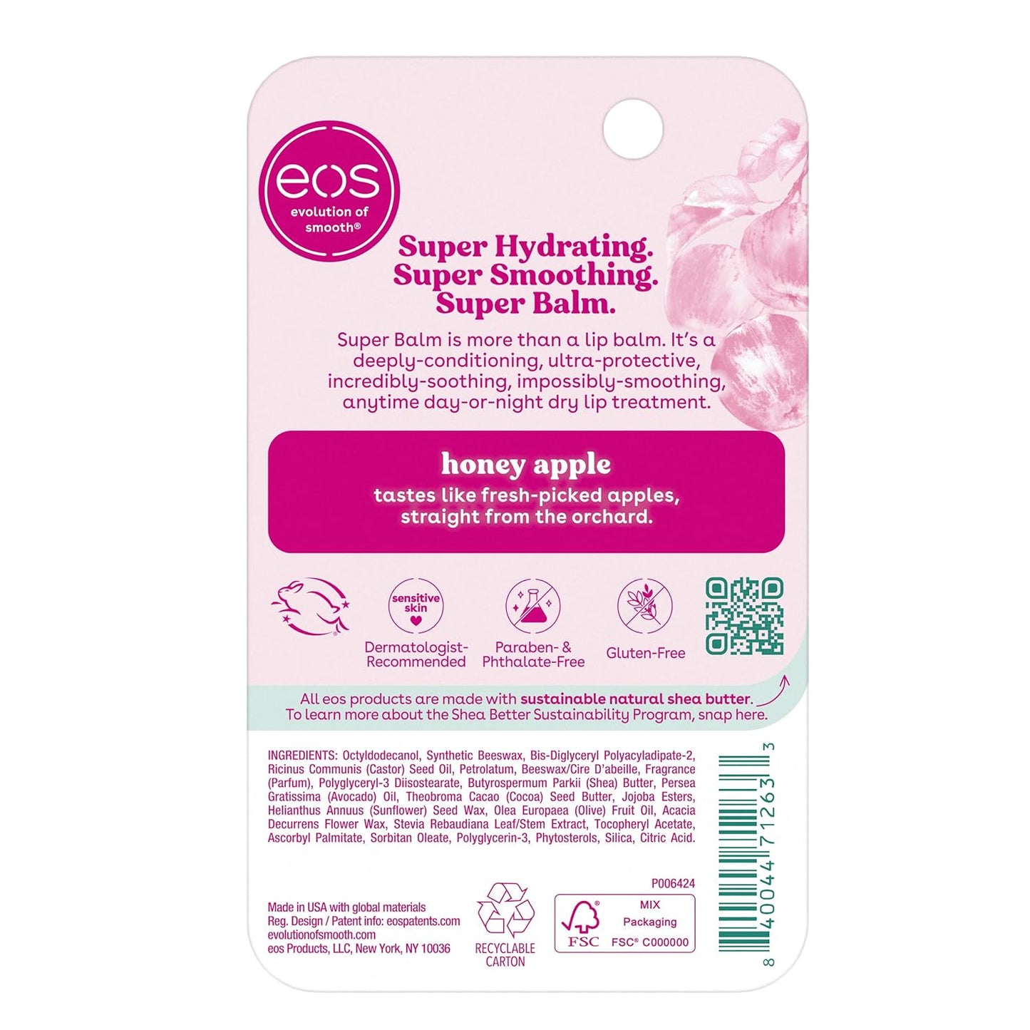 eos 24H Moisture Super Balm - Honey Apple, Day or Night Lip Treatment, Made for Sensitive Skin, Lip Balms & Moisturizers, 0.35 fl oz