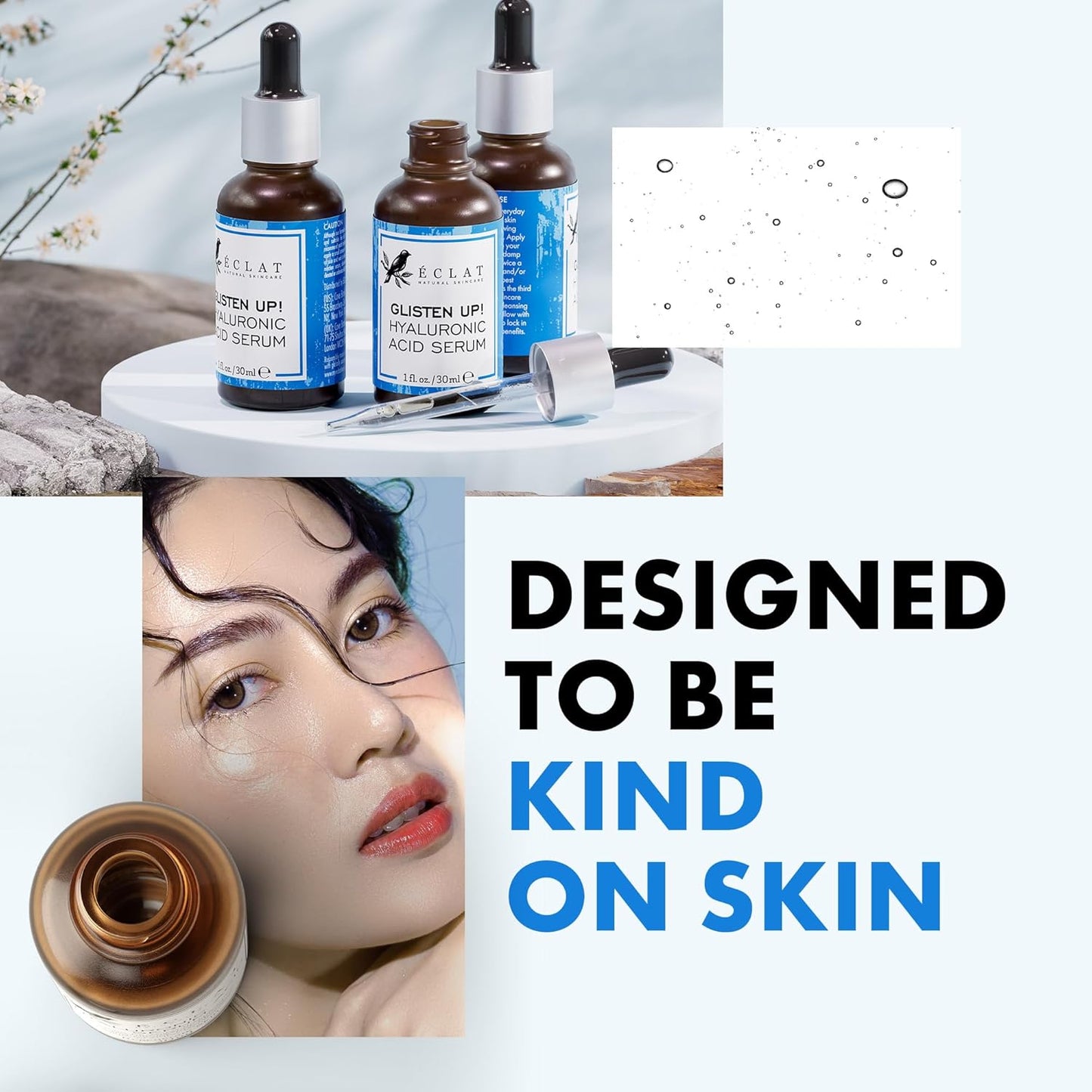 Eclat Skincare Hyaluronic Acid Serum for Face – 2.5% Hyaluronic Acid + 3% B5, Vitamin C & E - Hydrating Anti Aging & Anti Wrinkle Face Serum - Moisturizing & Plumping Formula for Smooth Skin 1 fl oz