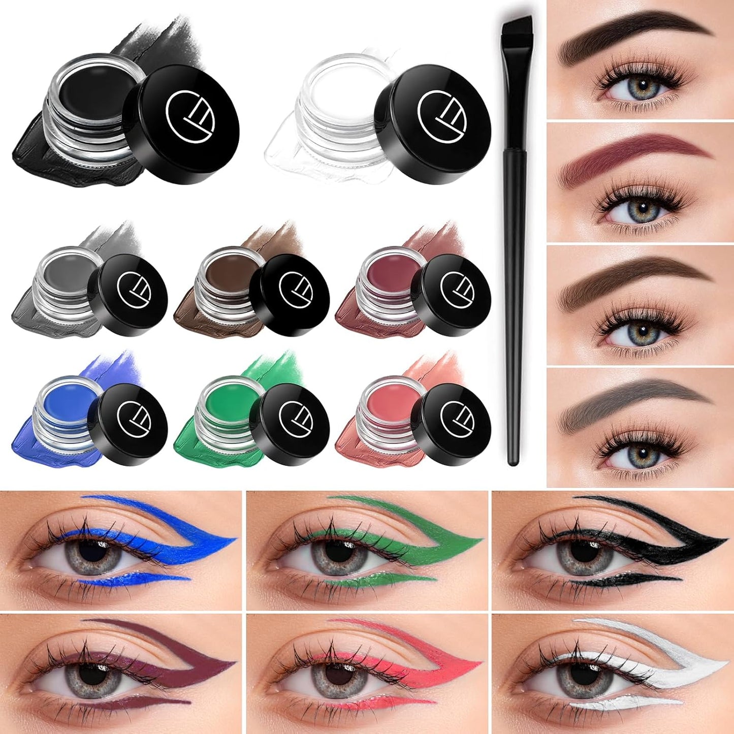 Eyeliner Gel Set,Long Lasting Waterproof With 5.51 IN Long Eyeliner Brush,High-Intensity Pigments Smudge-Proof Eye Liner Makeup Creamy Gel 5G-Purple Red