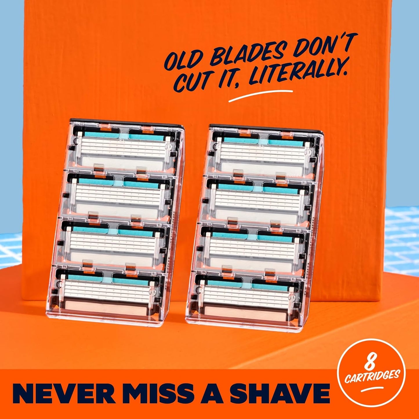 Dollar Shave Club | 4 Blade Razor Refills (8 Pack) | Swift Rinse Blades for Longer and Thicker Hair