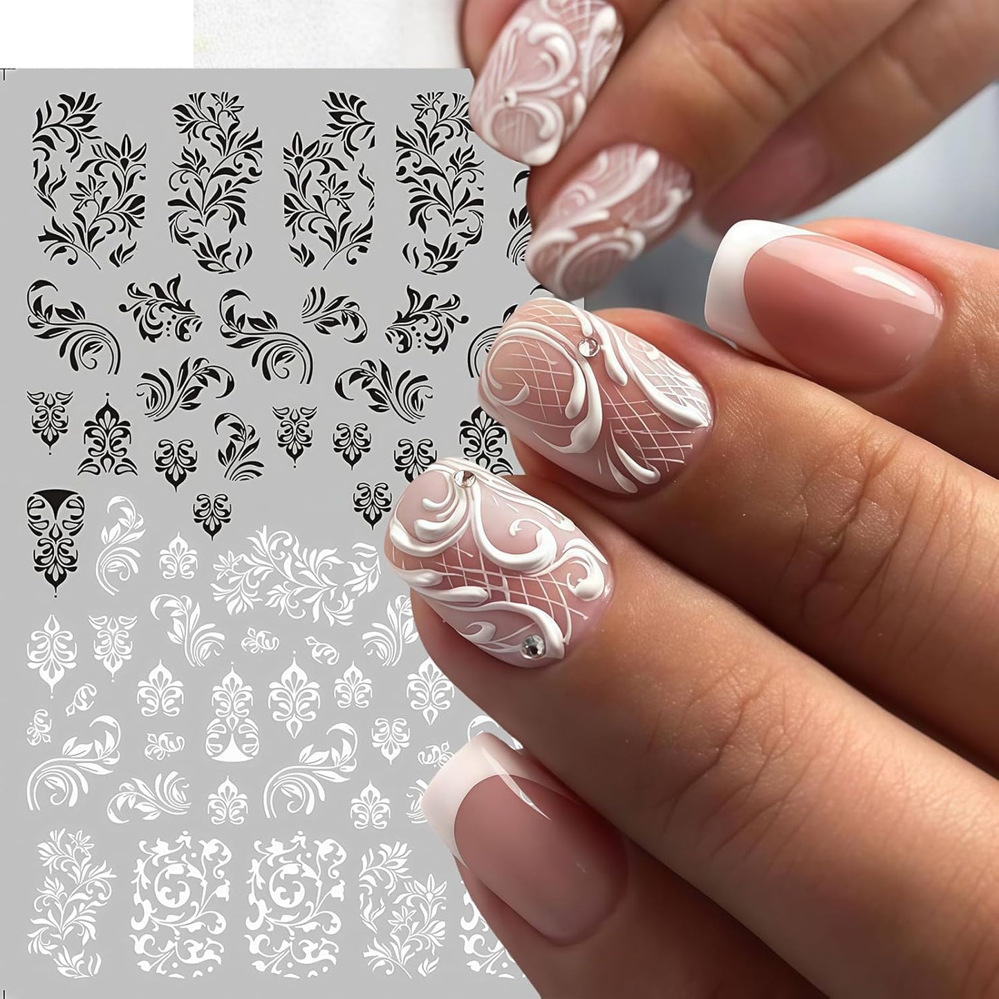 10 Sheets Black White Leaves Flowers Nail Stickers Decals 3D Self- Adhesive Retro Flower Vintage Vine Rose Flower Butterflies Nail Design Classic Fashion Simple Nails Supplies for Acrylic Nail DIY
