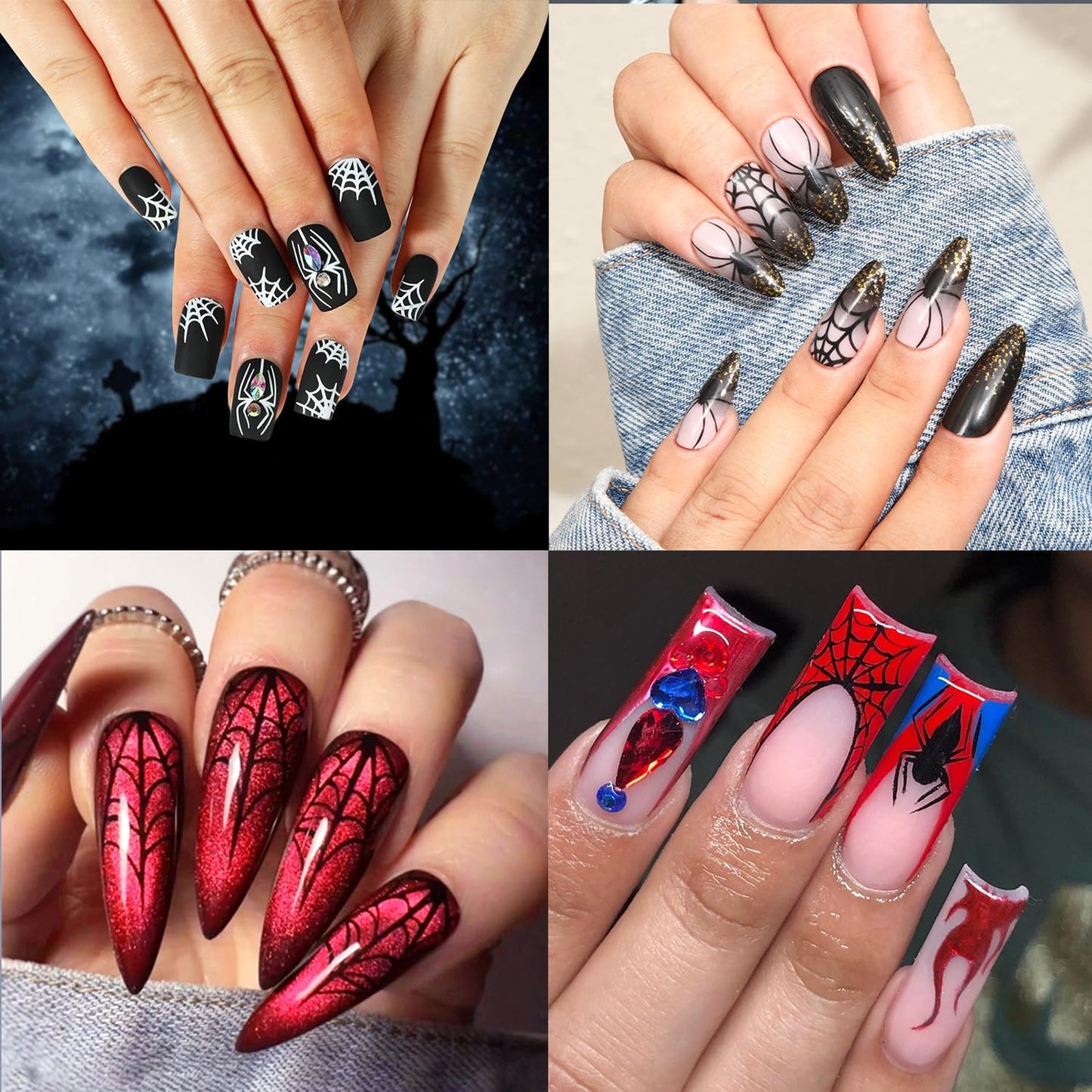 Halloween Nails Art Sticker Decals Multicolor Spider Web Nails Stickers Self-Adhesive Spider Nail Art Decal for Women Halloween Decor (5 Sheets)
