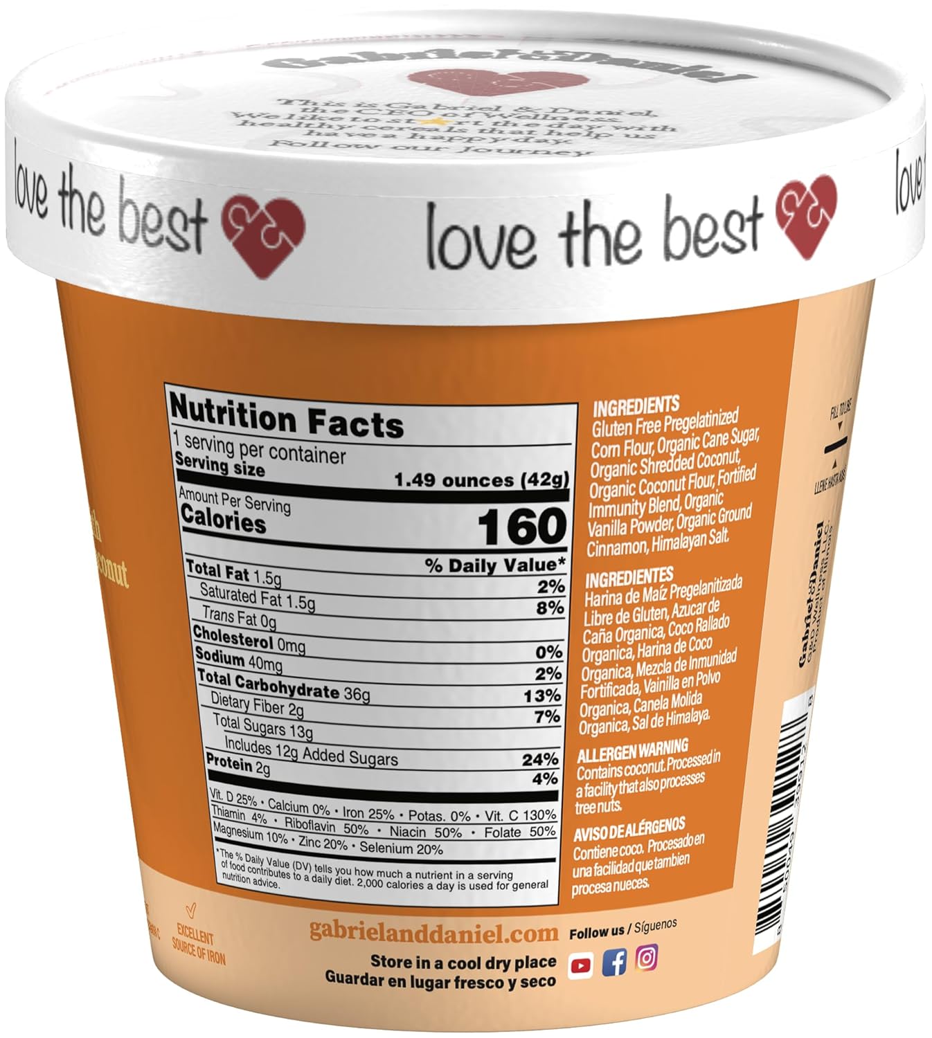 Gabriel & Daniel Gluten Free Instant Cream of Corn with Coconut – Non-GMO, Pure and Wholesome Hot Cereal – Creamy Texture with Mazamorra – Microwave Cup for a Nourishing and Easy Breakfast (Pack of 6)