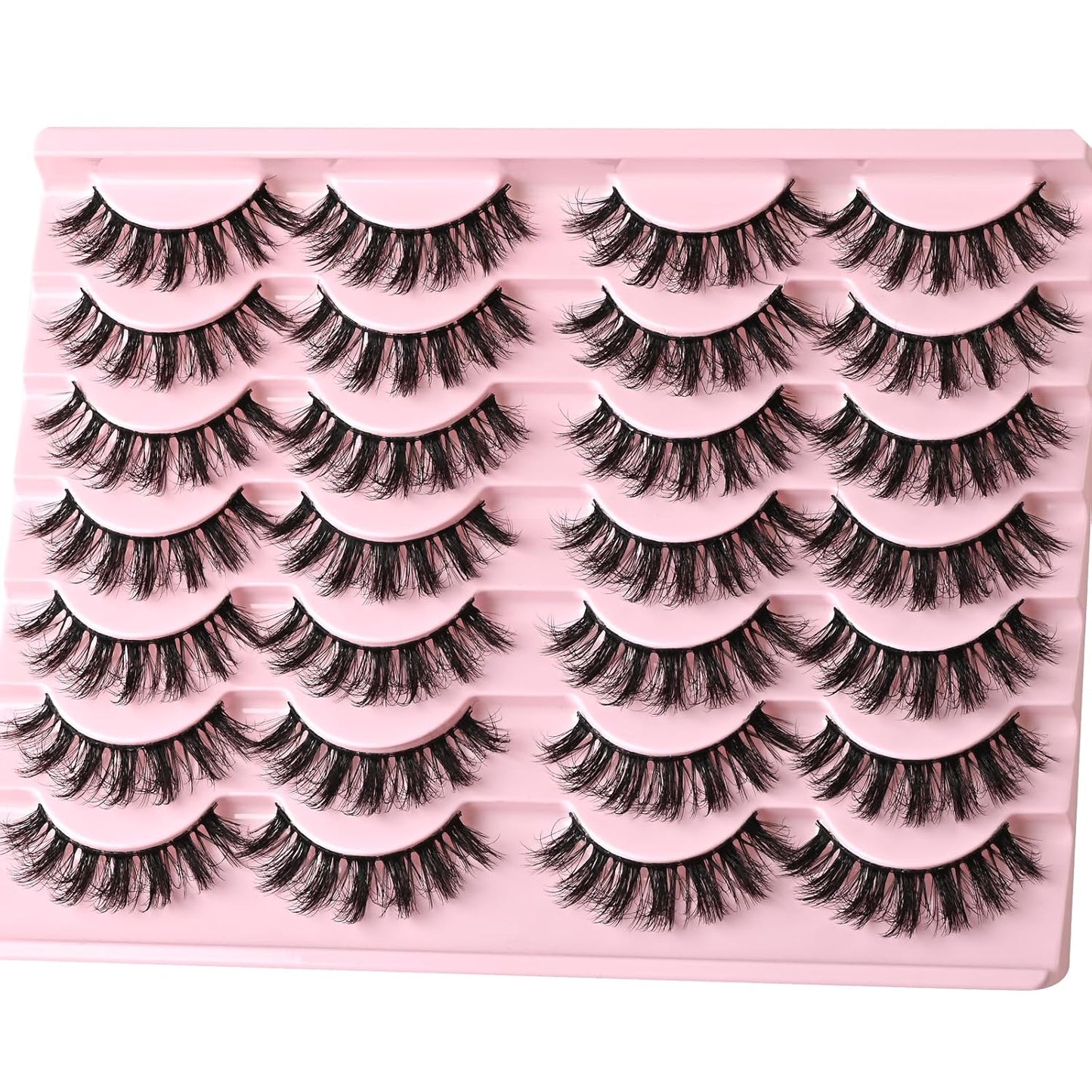 FARRED Fluffy Lashes Natural Eyelashes Short Wispy Eye Lash Strips 14 Pairs Separated Volume Eyelash Pack 16mm Dramatic Wispies Fake Strip Lashes Clusters Cat Eye Pestañas Spiky Look (F24 | 9-16mm)
