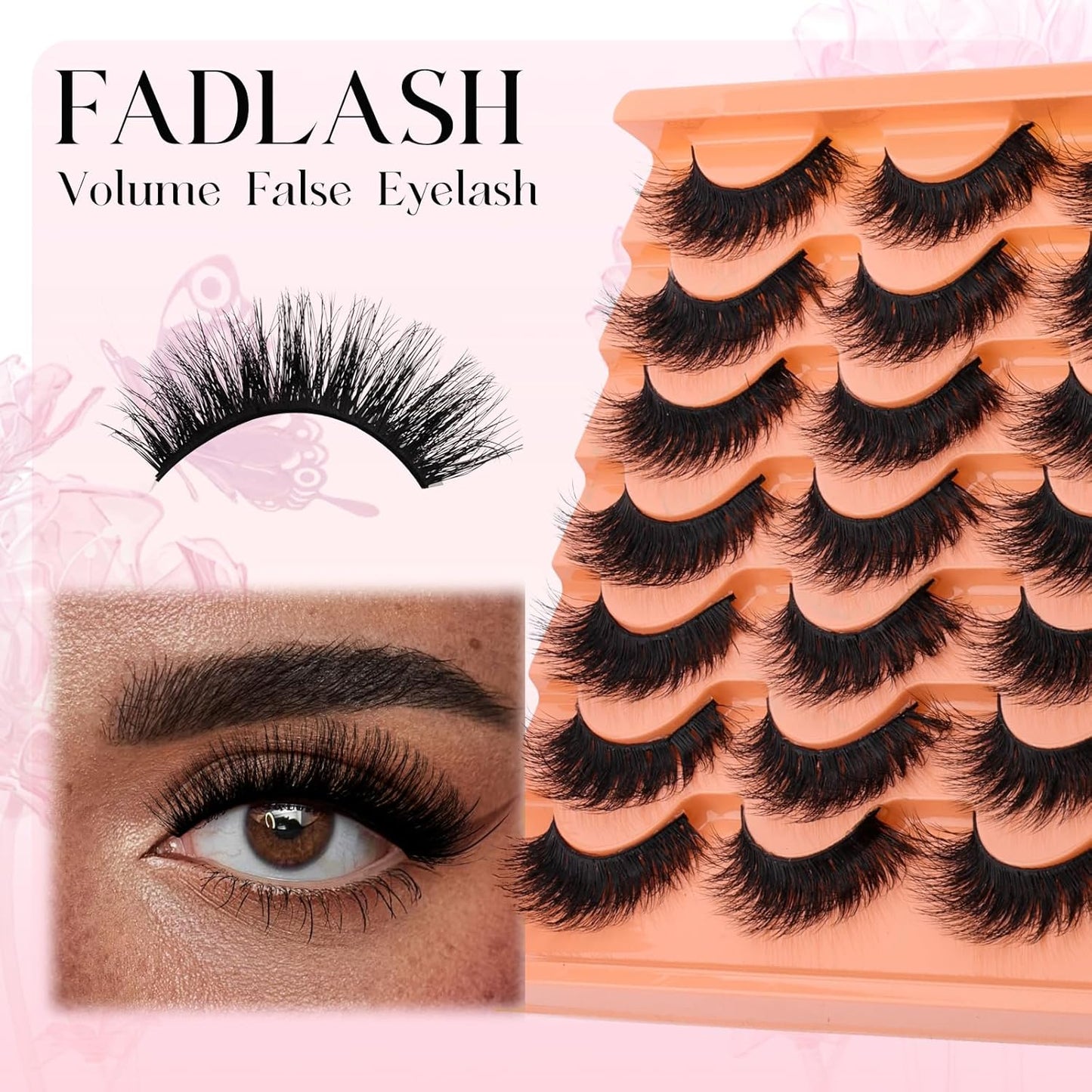 FADLASH False Eyelashes Voluminous and Fluffy Cat Eye Lashes Black Fake Lashes with Thin Band Wear Comfortable, Pack 14 Pairs, LZ-DD-14
