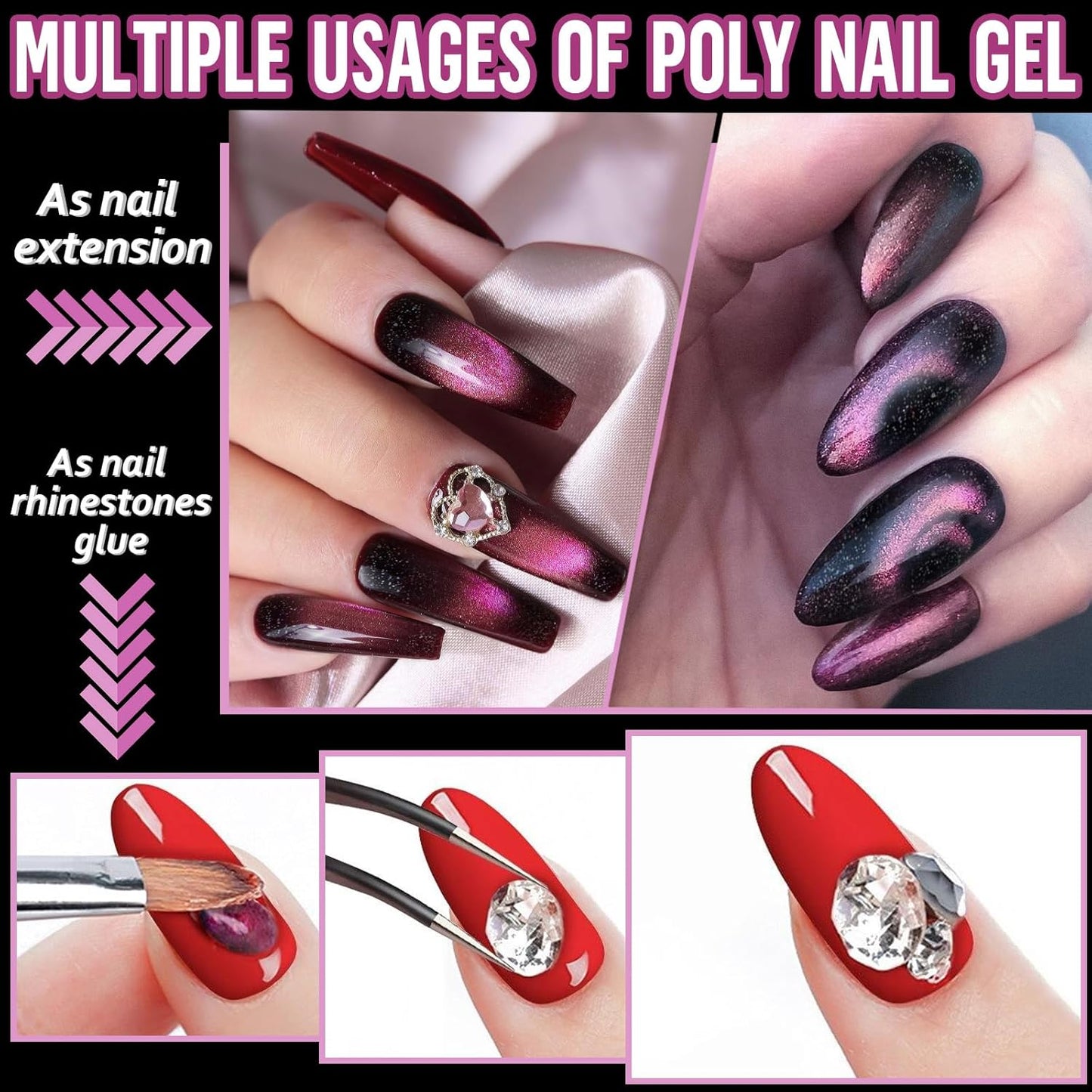 EBANKU Poly Extension Gel, 60g Cat Eye Nails Poly Gel for Beginner & Professional Using, Magnetic Poly Nail DIY Starter for Halloween Nail Art Gift (Purple)