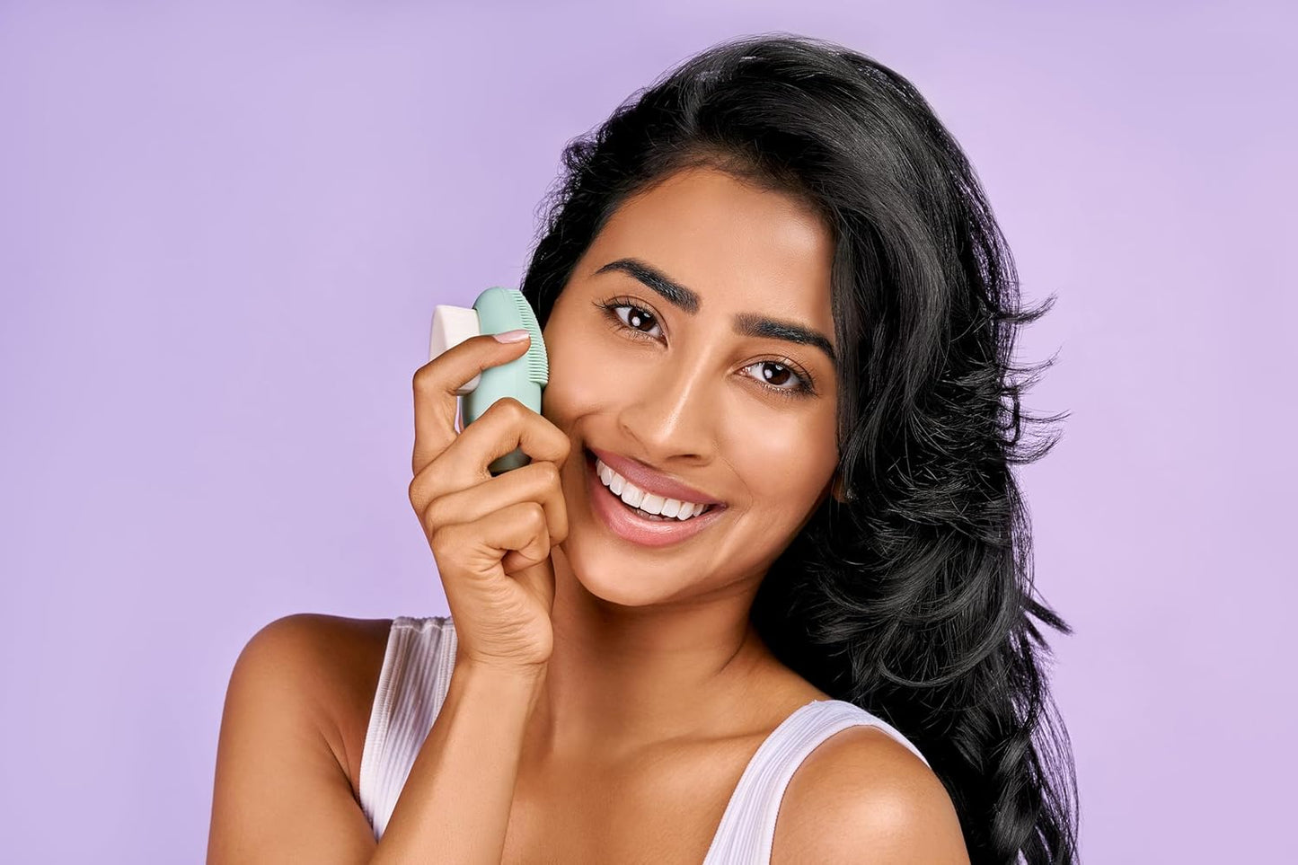 LOLLIPOP Dual-Sided Facial Cleansing Brush | Palm Size Silicone Face Exfoliator and Soft Fiber Cleanser | Manual Face Scrubber for Pores, Makeup Removal, Blackhead and Skincare Routine, Minty