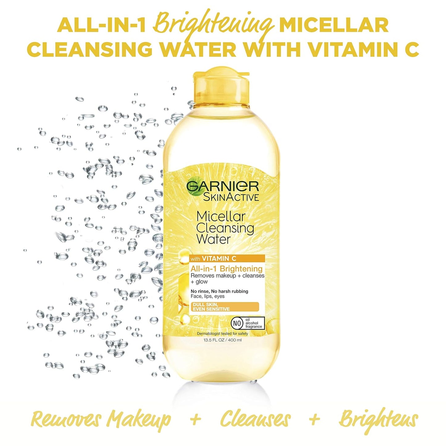 Garnier Micellar Water with Vitamin C, Facial Cleanser & Makeup Remover, Brightening & Hydrating, For All Skin Types, Vegan, Cruelty Free, 13.5 Fl Oz (400mL), 2 Count