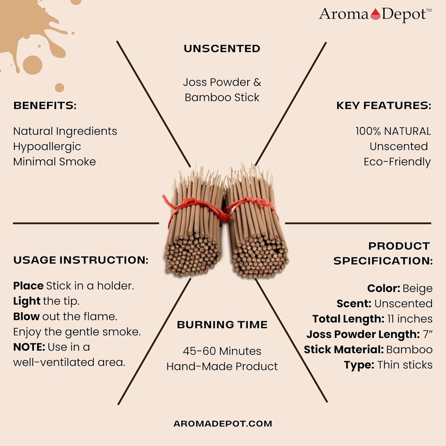 10 Bundles Unscented 1000 Wood Pulp 11'' Incense Sticks Premium Natural Uncolored (Punk Sticks) 10 Pack. Add Any Aroma Depot Fragrance Oils to Make Your own Scented Sticks.