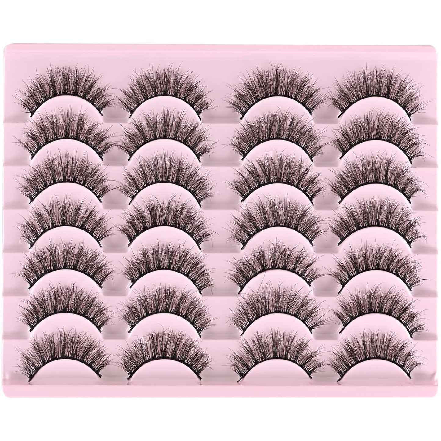FARRED Natural Lashes Short Eyelashes Wispy False Mink Lash Pack 14 Pair Natural Look Fluffy Doll Eyelash Small Fake Strip Lashes Full Pestañas Sets for MUA and Beginners Daily Makeup (F5 | 8-15mm)