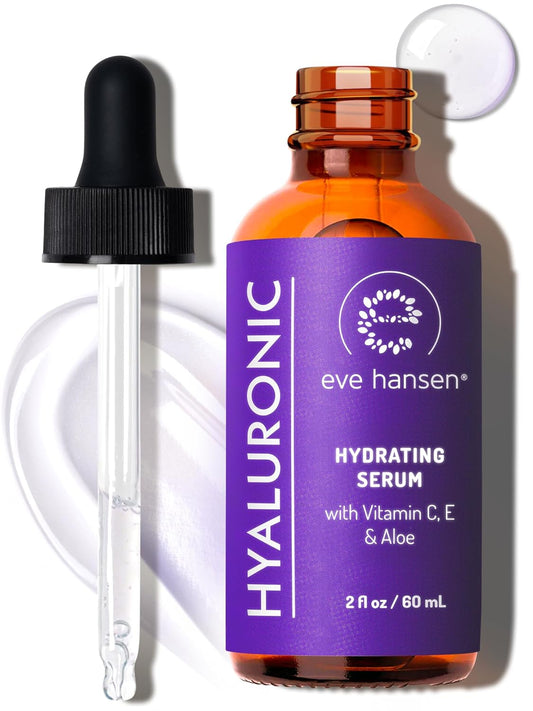 Eve Hansen Hyaluronic Acid Serum for Face | Hydrating Serum with Vitamin C & E | Anti-Aging Facial Moisturizer for Plumping & Wrinkle Care | Vegan & Cruelty-Free | 2 oz
