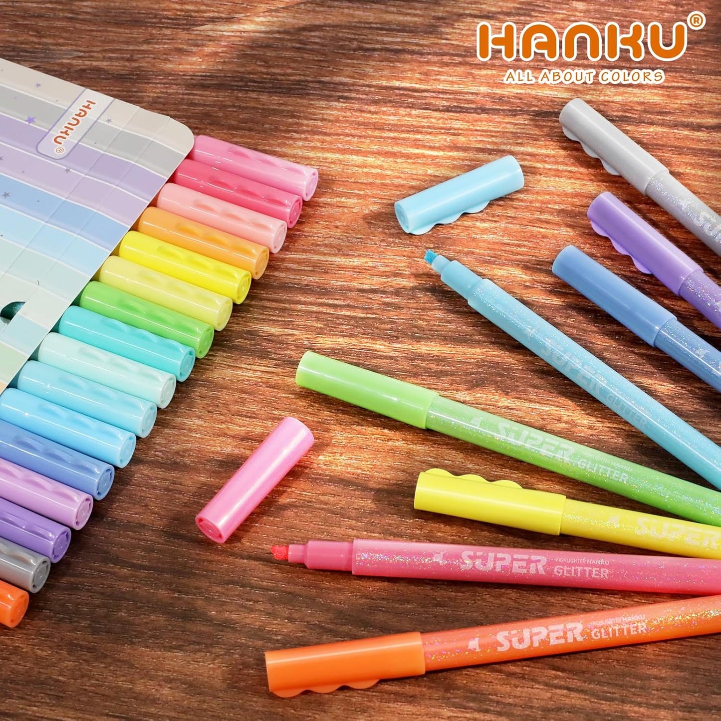 Glitter Highlighter Markers, 16-Count, Chisel Tip Glitter Highlighters Assorted Colors, Tween Teen Girl Gifts Trendy Stuff, Sparkly Marker Pens for Kids Adult Coloring Journaling Art Supplies