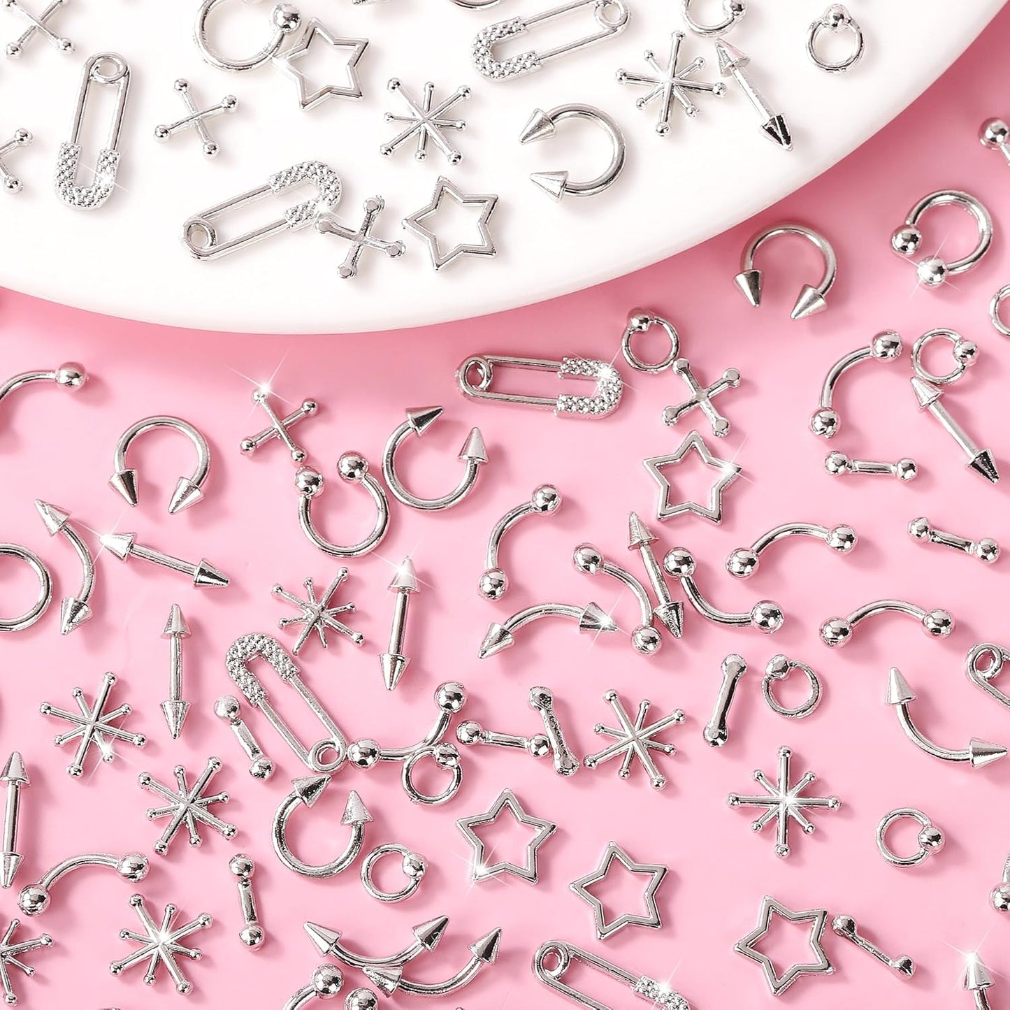 120 Pcs Silver Nail Charms and Gems – Variety of 3D Acrylic Cross Charms for Nails, Sturdy & Easy-to-Apply Nail Decorations for DIY & Professional Use, Versatile for Y2K & Daily Manicure Designs A