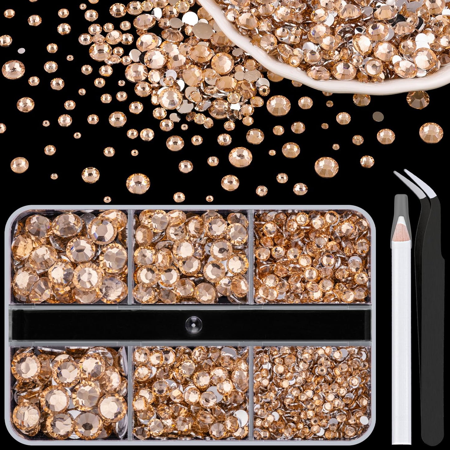 Resin Rhinestones for Crafting, 1 Box Champagne Multi Sizes Flatback Bedazzling Crystals for Crafts Nail Art Deco, Non Hotfix Gems Charms for Tumbler Shoes Clothing Fabric Face Makeup