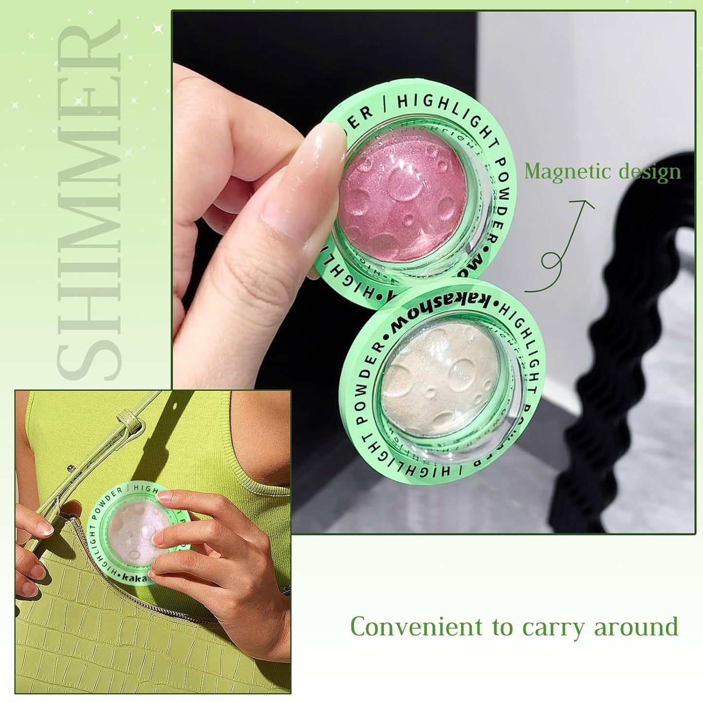 Highlighter Palette, Chameleon Face Shimmer Blush Makeup, Multichrome Glitter Holographic Iridescent Purple Sparkle, Rainbow Color Shifting Eyeshadow Cheek Contour Highlight Creamy Powder Pallet