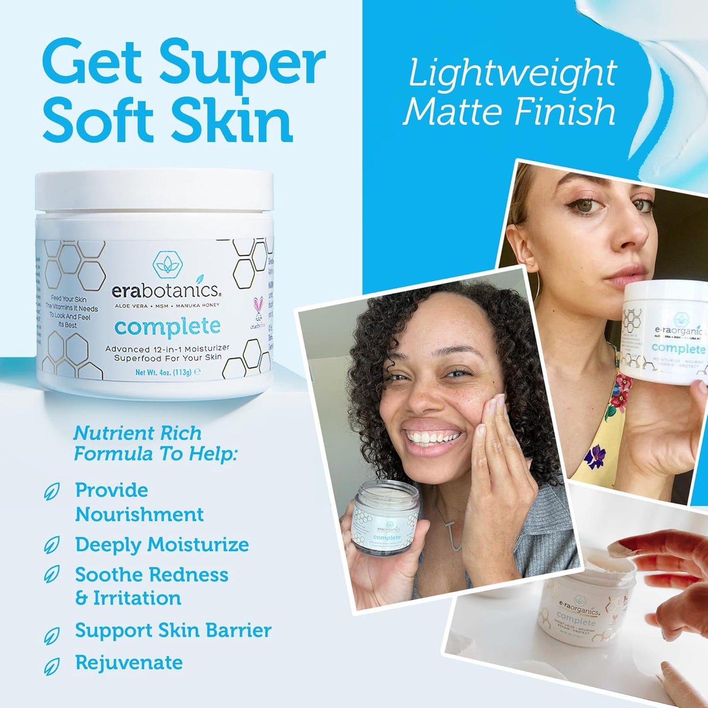 Era Organics Face Moisturizer Cream - Advanced 12-In-1 Rejuvenating Formula With Superfood Complex Manuka Honey, Hyaluronic Acid, Hemp Oil - Anti Aging Wrinkle Defense For Women or Men - 2oz