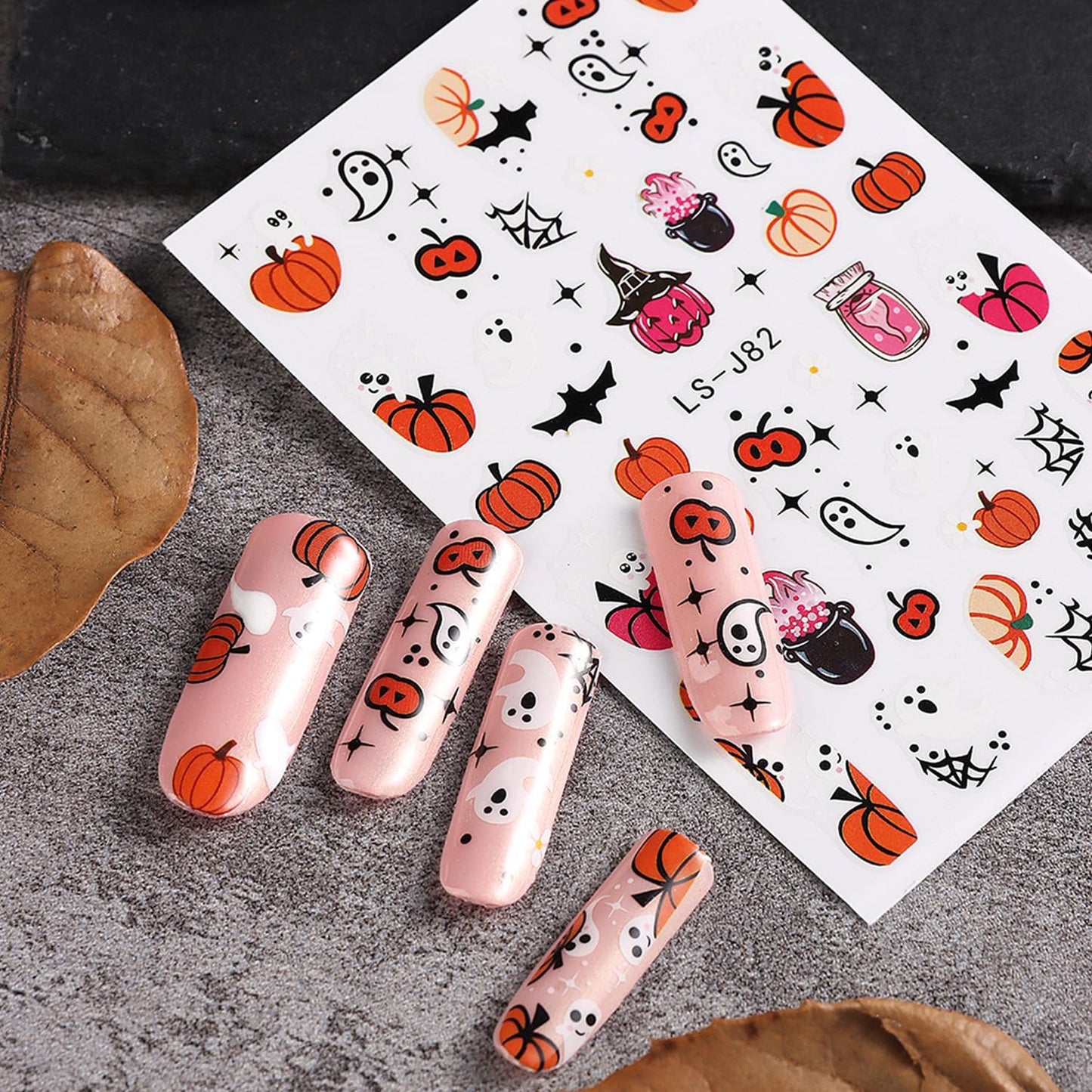 10 Sheets Halloween Nail Art Stickers Decals Cute White Ghost Nail Stickers Pumpkin Bat Spider Web Nails Decal Self-Adhesive Skull Flower Nails Art Decals for Women Halloween Decor