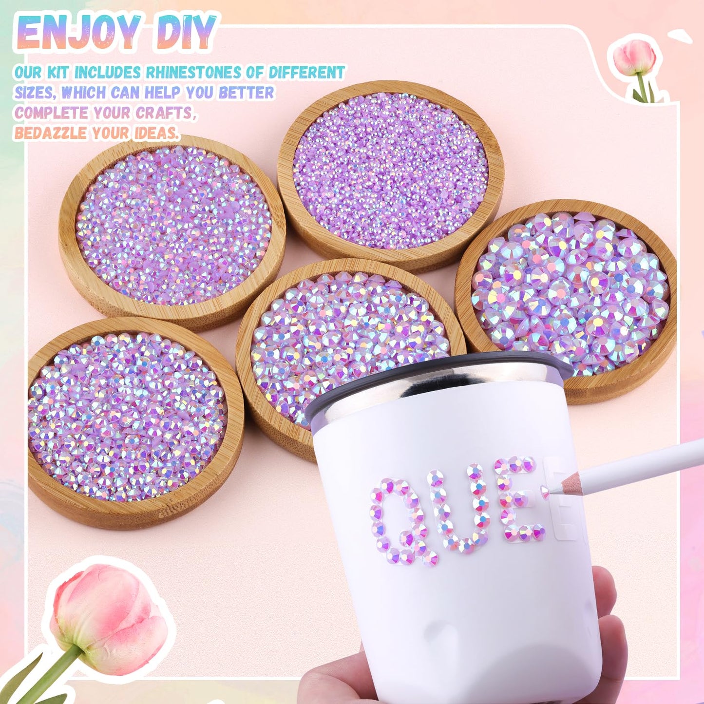 30000Pcs Resin Rhinestones for Bedazzling with 3Pcs B7000 Jewelry Glue, Lavender Purple AB Flatback Gems Rhinestones for Crafting, Clothing Tumblers Mugs Shoes Fabric Decor Nail Art